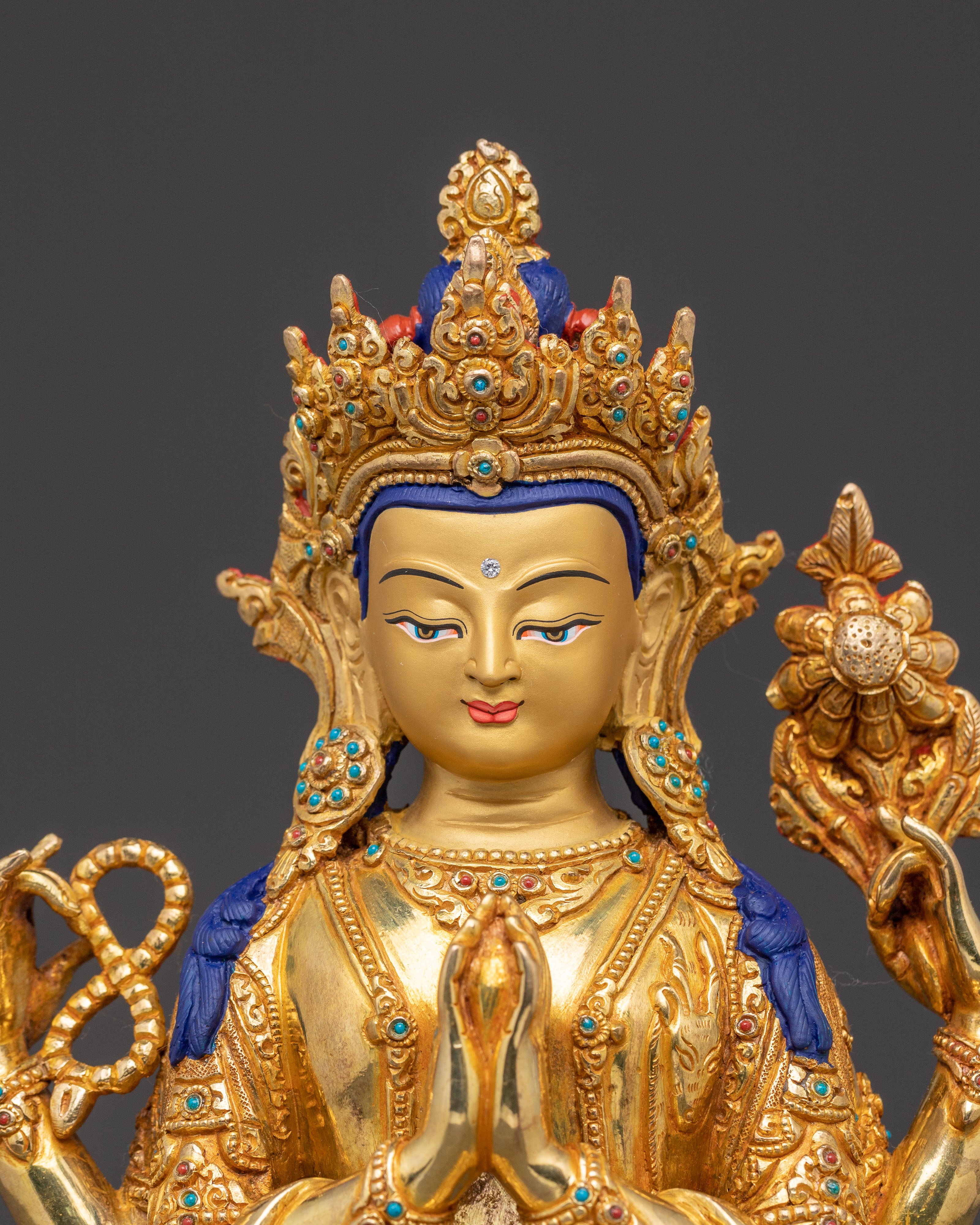 24K Gold Gilded Copper Statue of Chenrezig – Exquisite Nepali Art