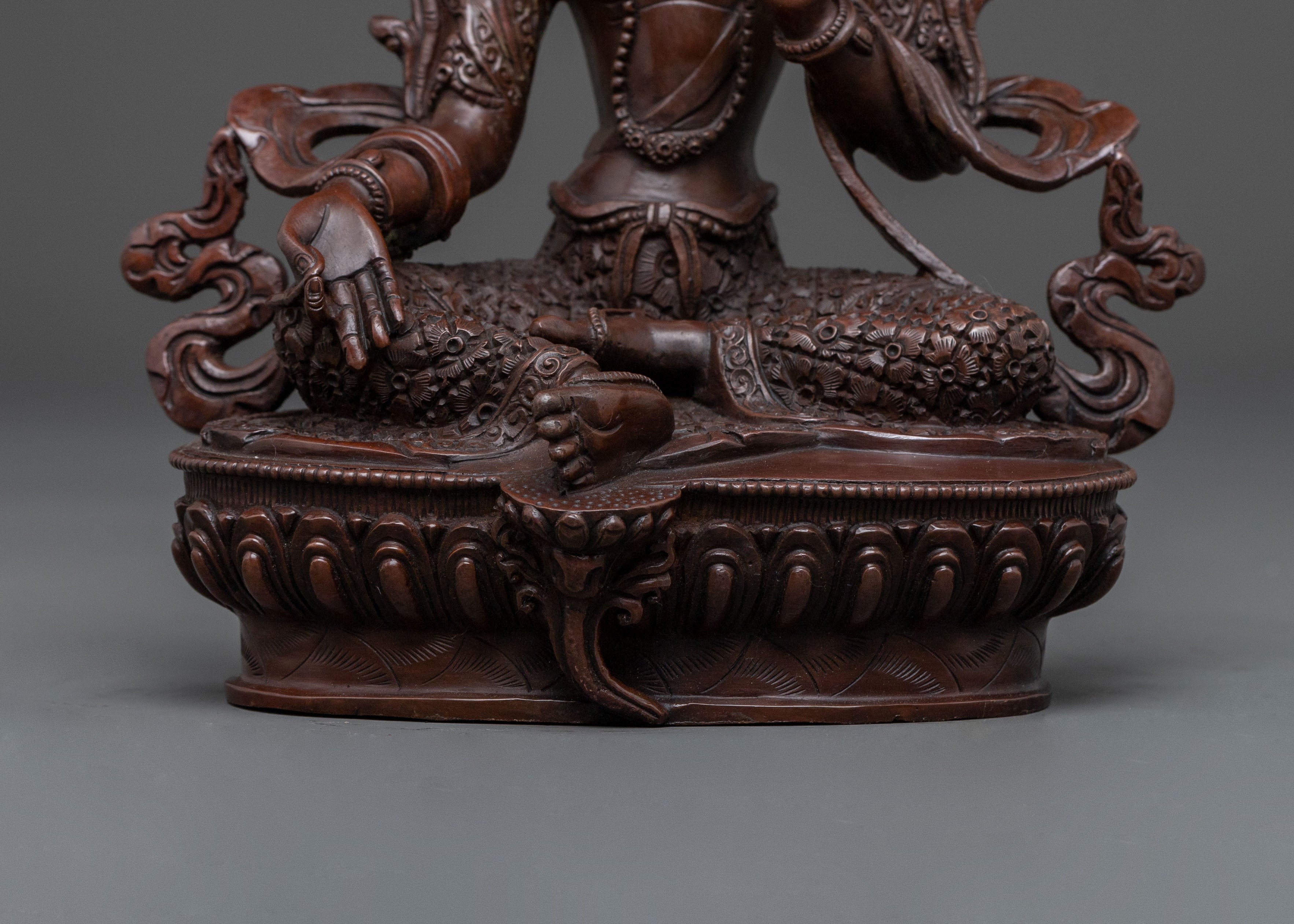 Green Tara Statue | Serene Oxidized Copper Figure