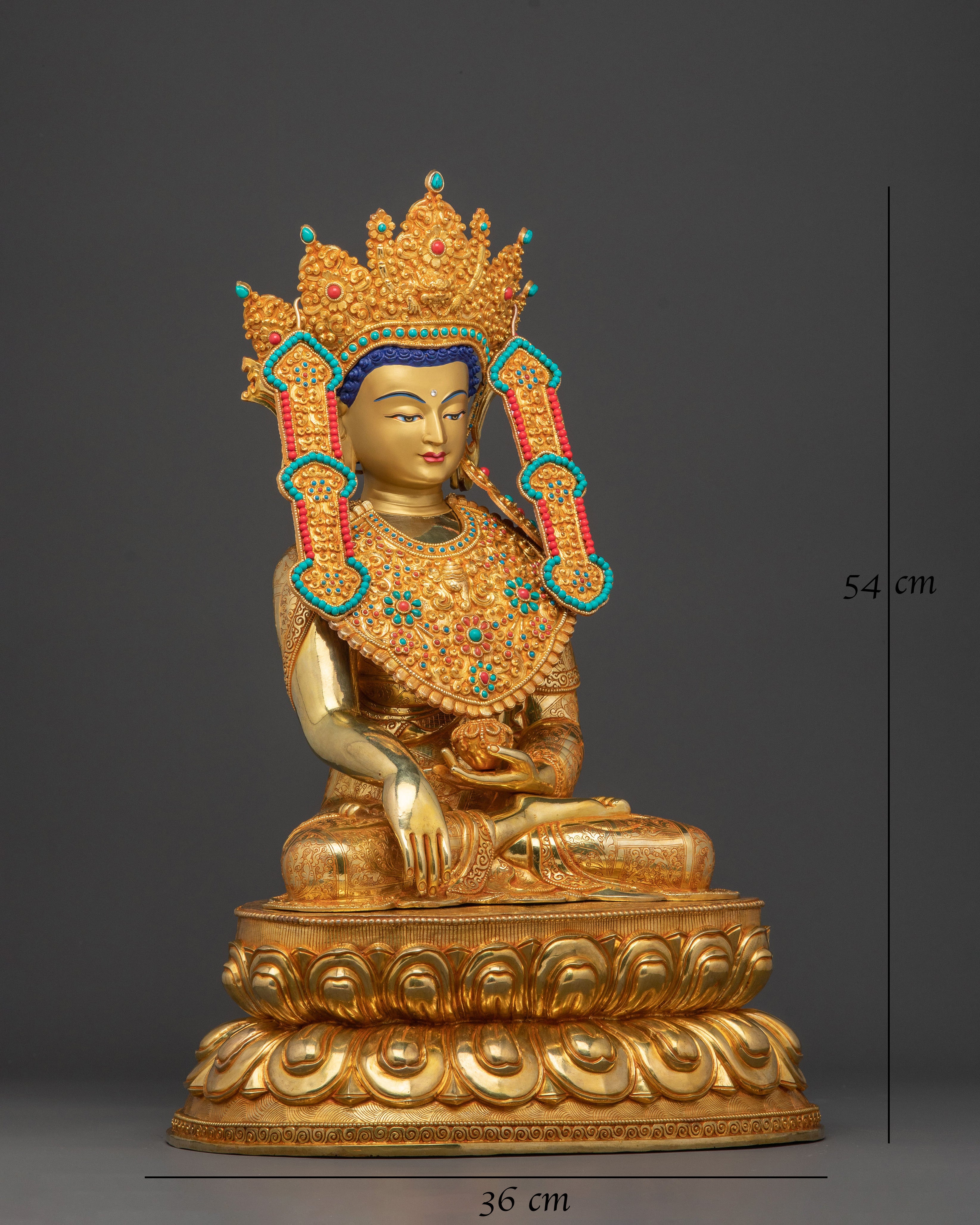 Crown Shakyamuni Buddha Statue - 24K Gold Gilded Art