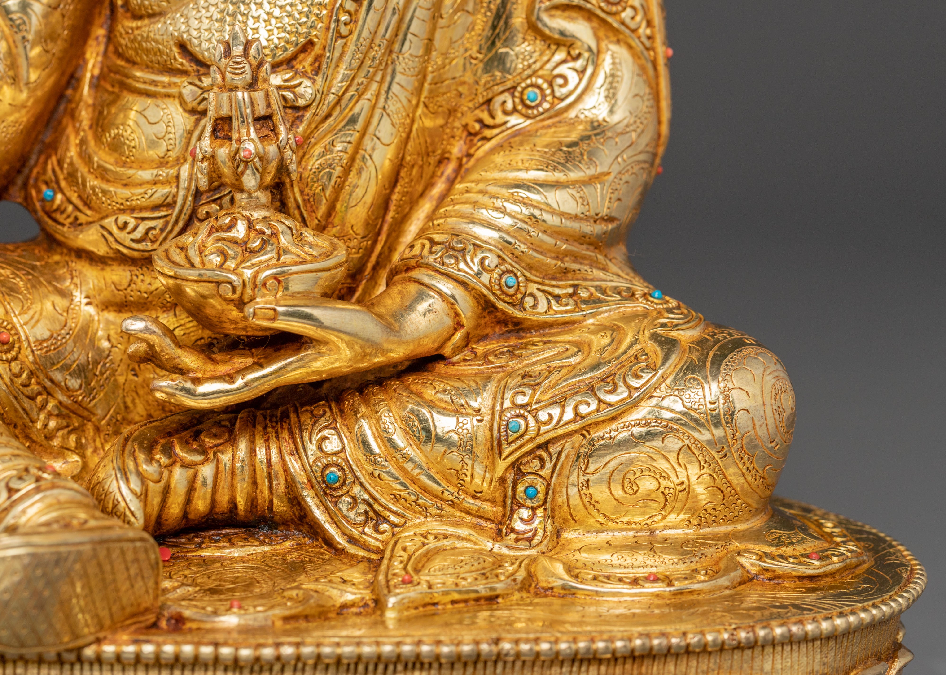 Guru Rinpoche Handcrafted Statue | 24k Gold Gilded Sculpture