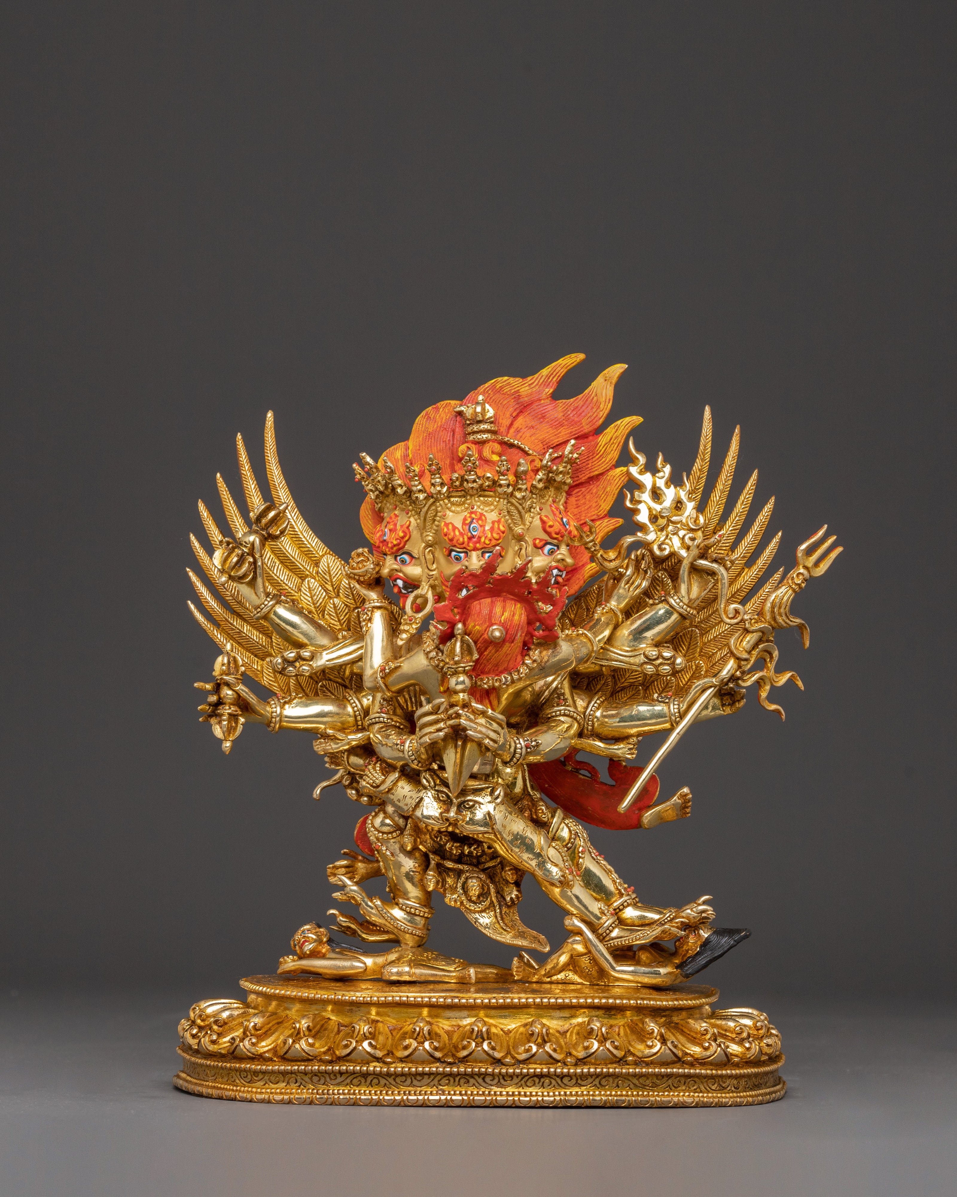 Golden Vajrakilaya Handcrafted Statue | Wrathful Deity Artwork