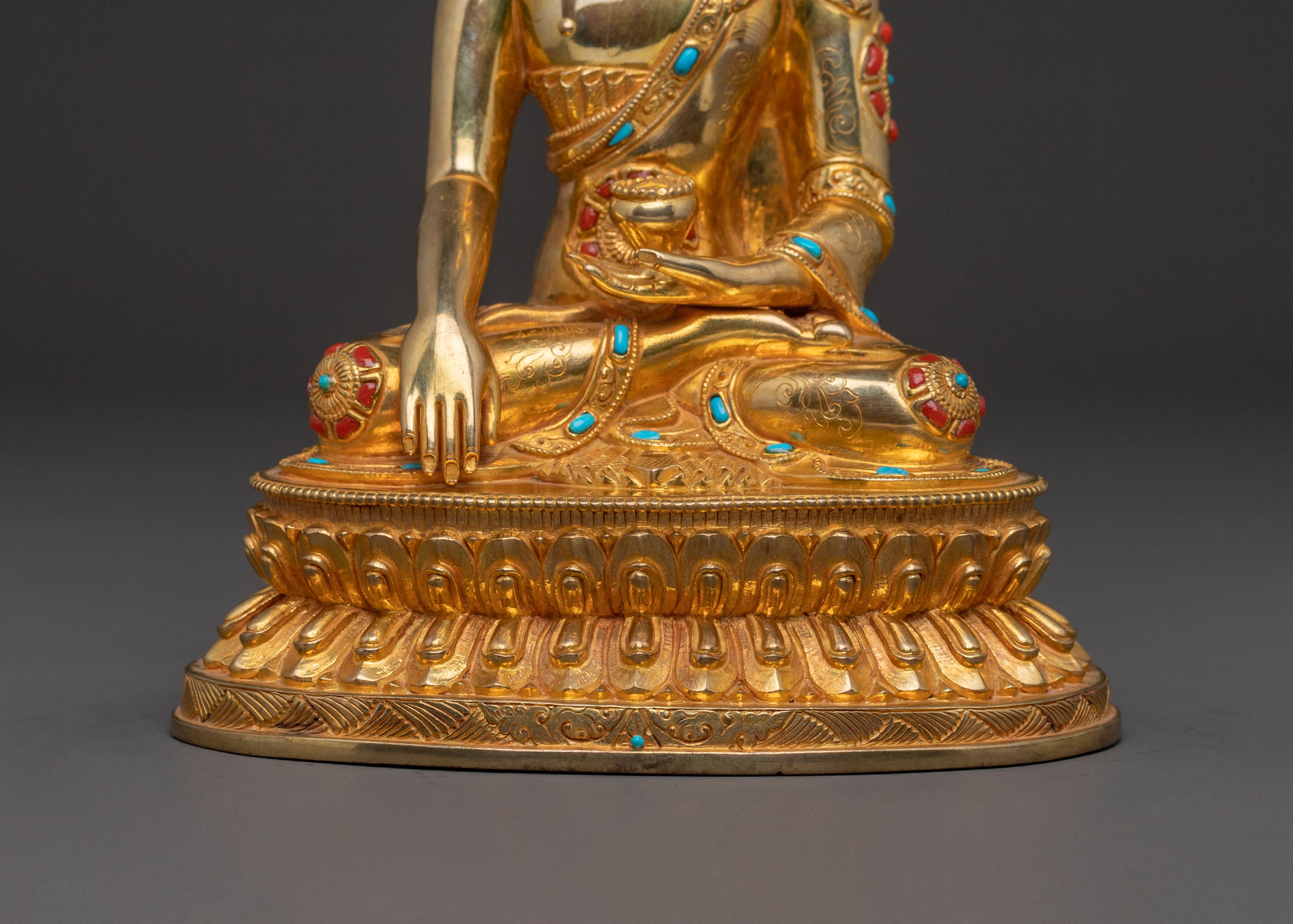 Shakyamuni Buddha Traditional Statue for Altar – 24K Gold Gilded
