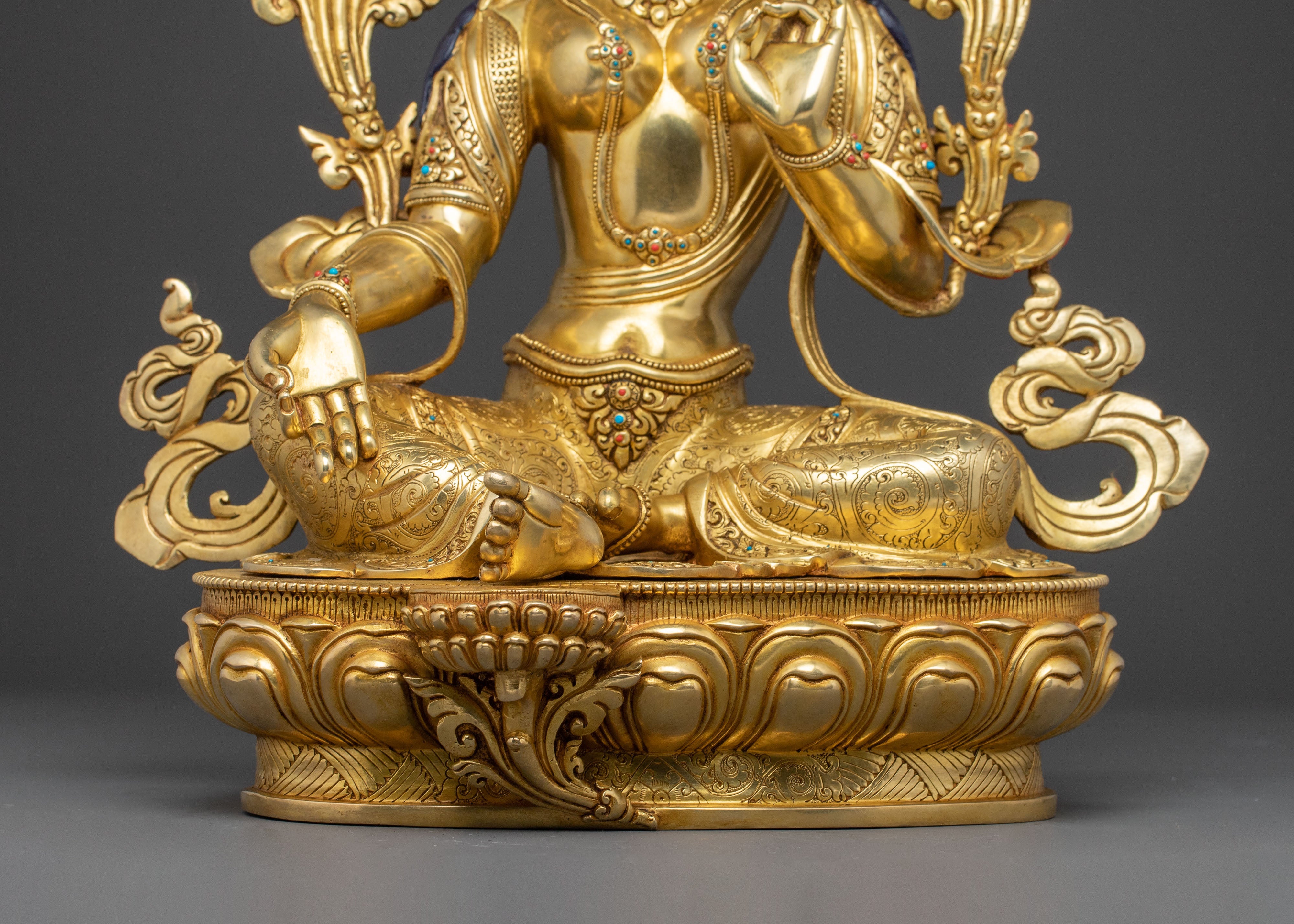 Sacred Green Tara Meditation Statue | Artisanal 24K Gold Gilded