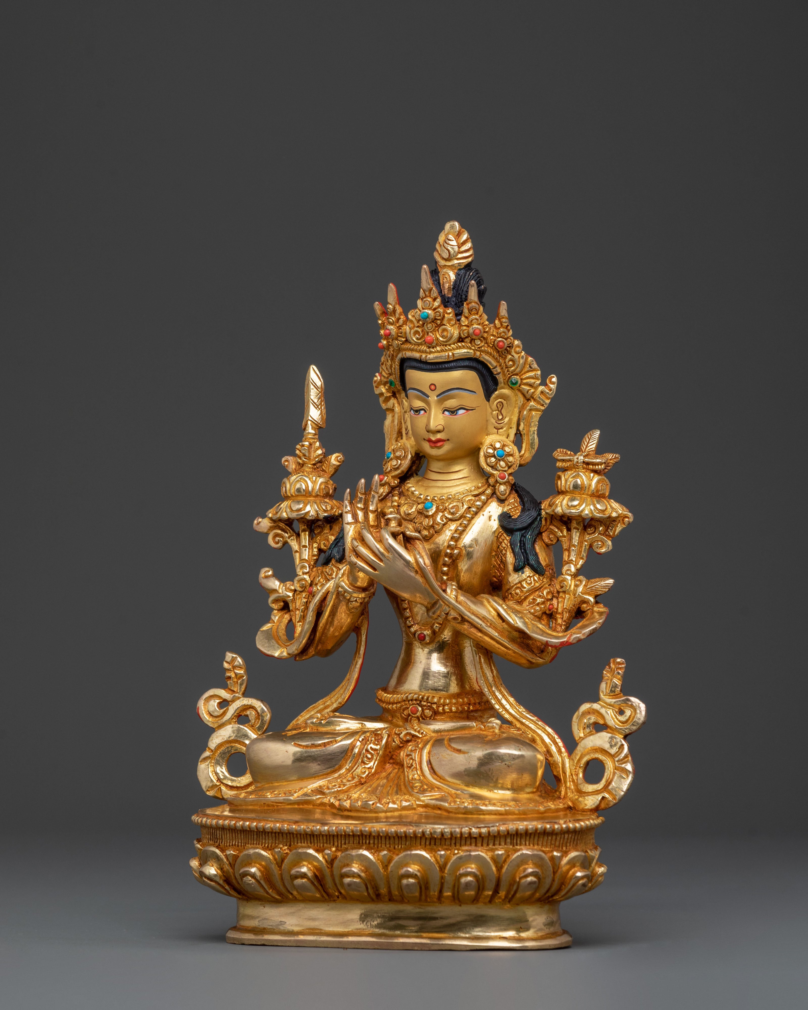 Tikshna Manjushri Statue of Divine Knowledge – 24K Gold Gilded
