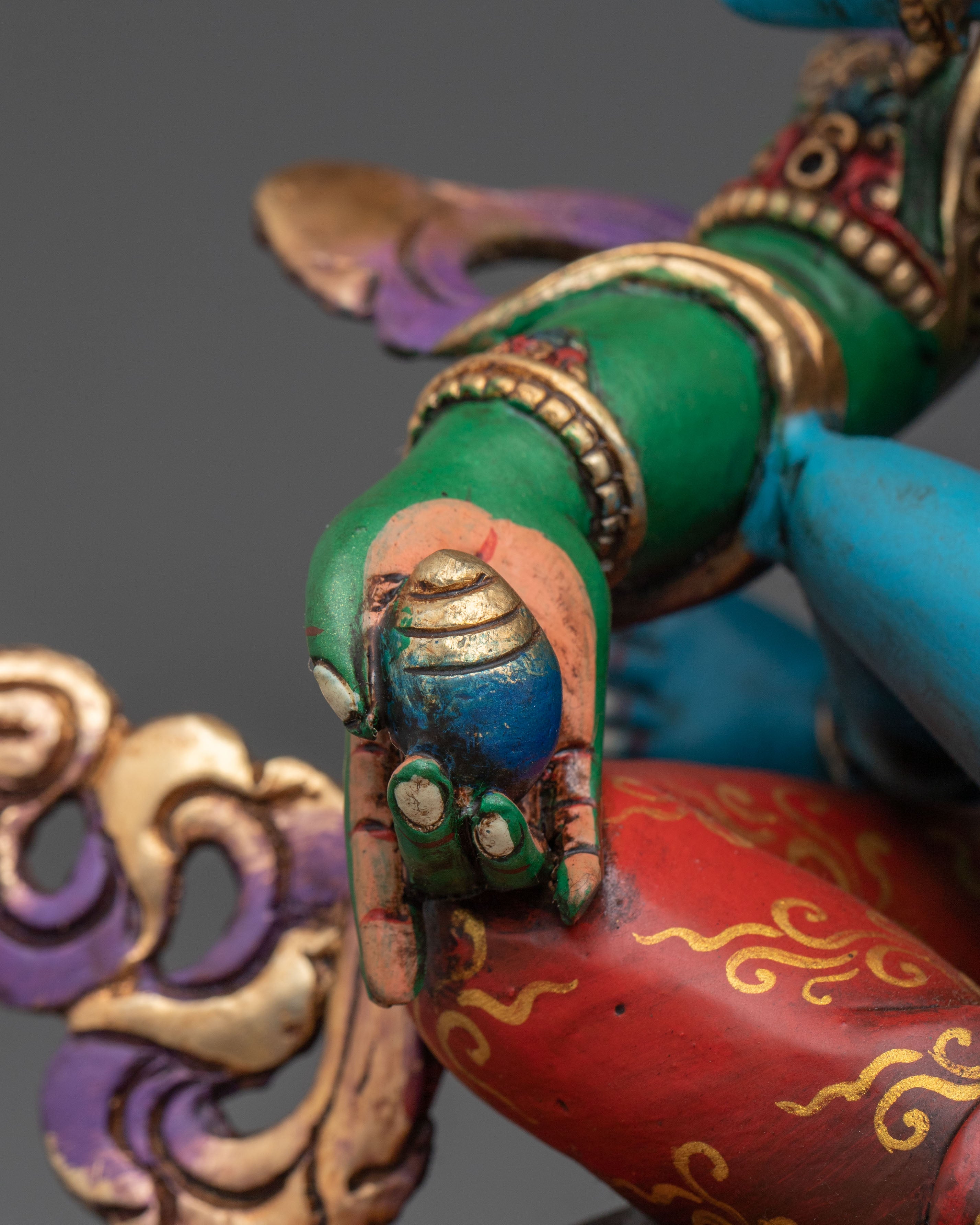 Green Dzambhala Statue | Copper Figurine of Wealth Deity
