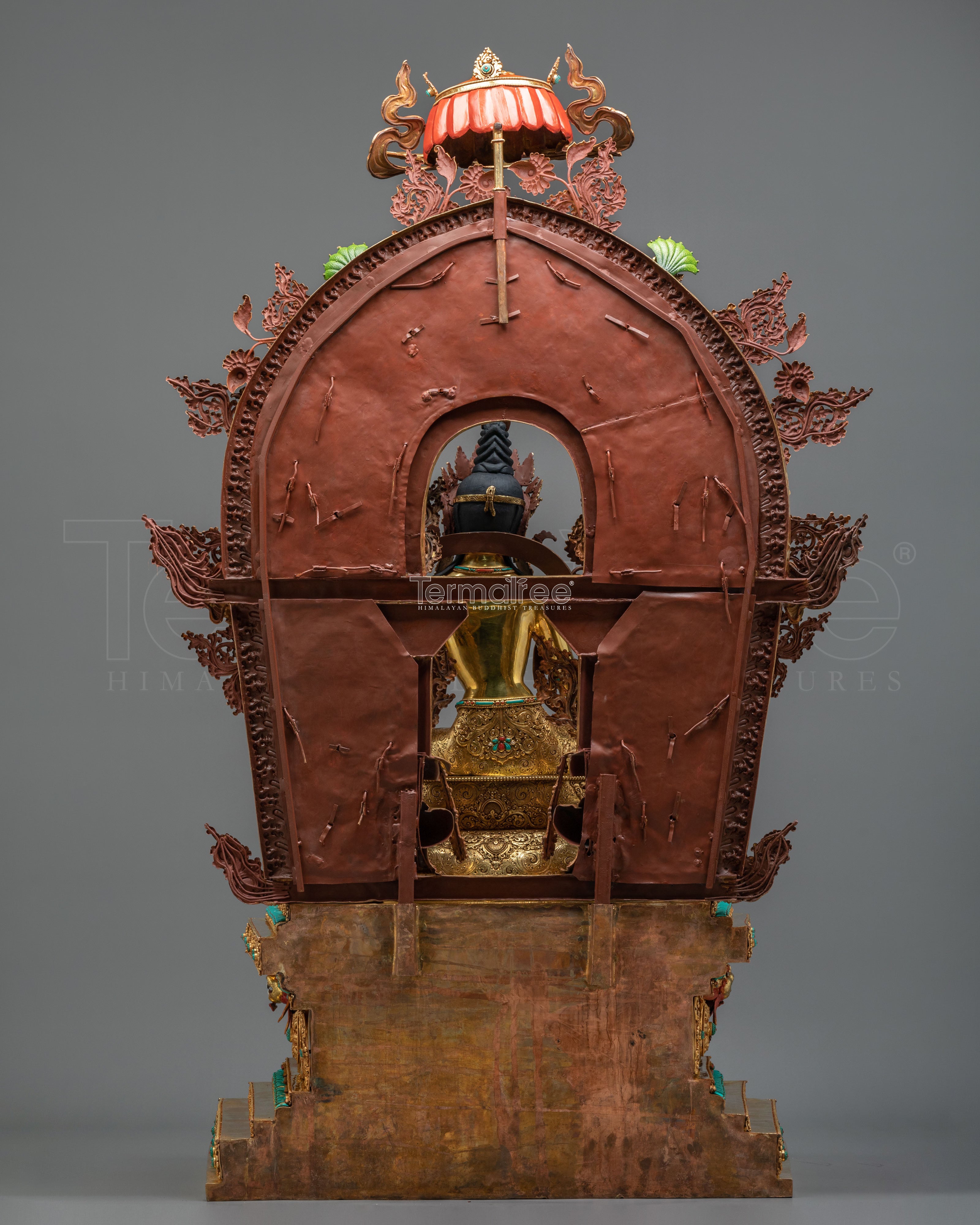 Green Tara Figurine on Throne | Buddhist Goddess Copper Statue