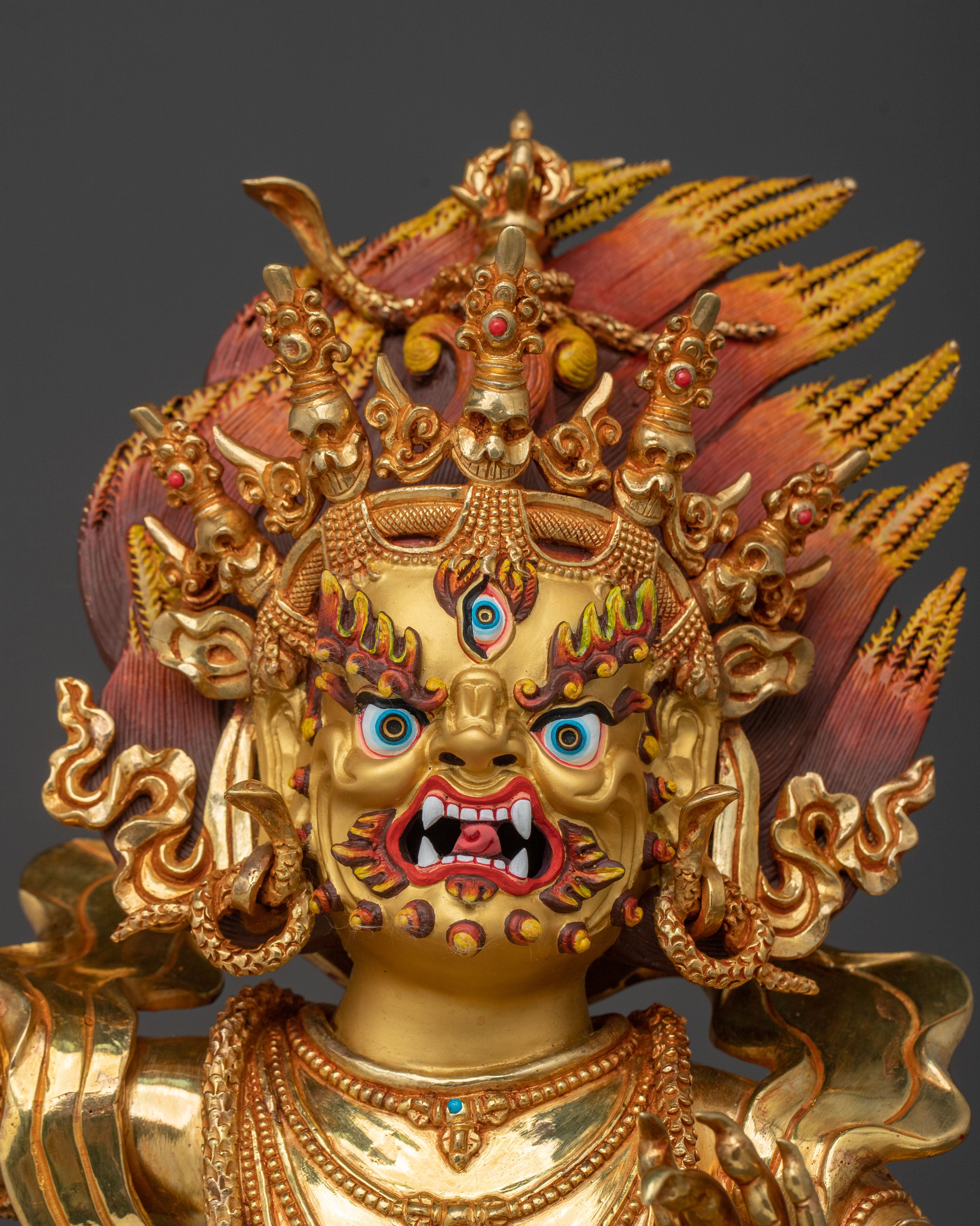 Radiant 24K Gold Gilded Wrathful Vajrapani Buddhist Sculpture