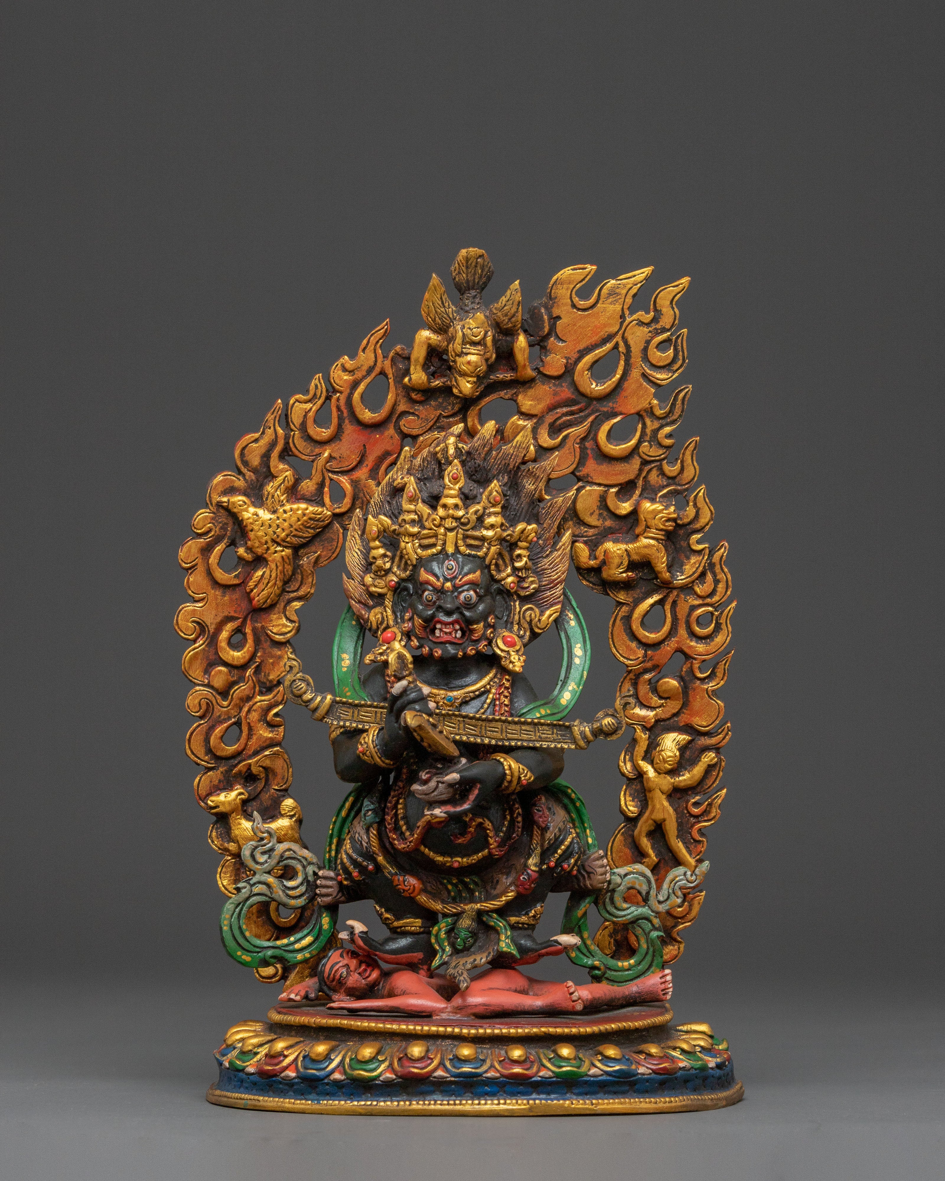 Sakya Mahakala Protection Statue – Hand-Gilded Copper Art