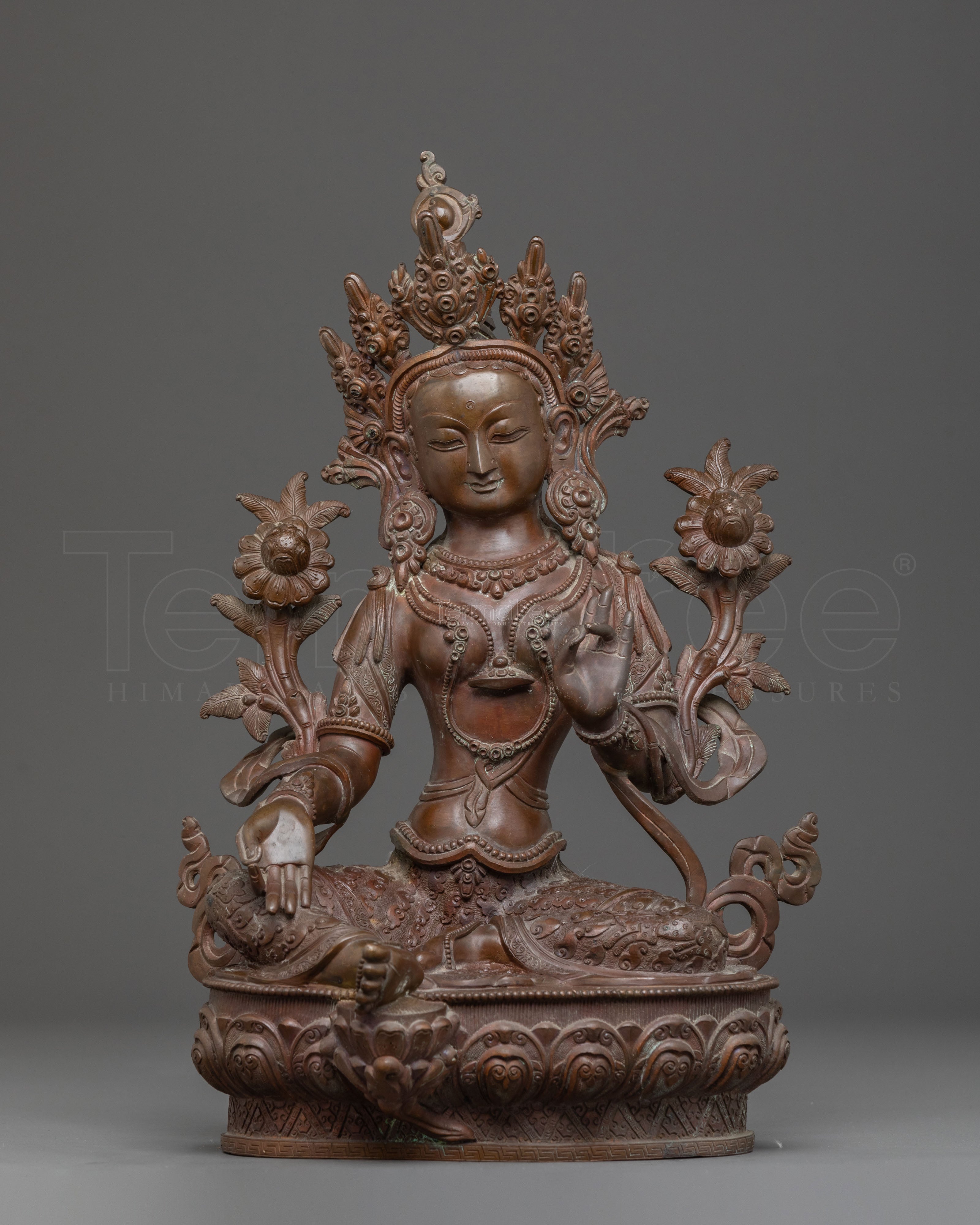 Green Tara Statue Buddhist Compassionate Mother - Antique Oxidized Copper