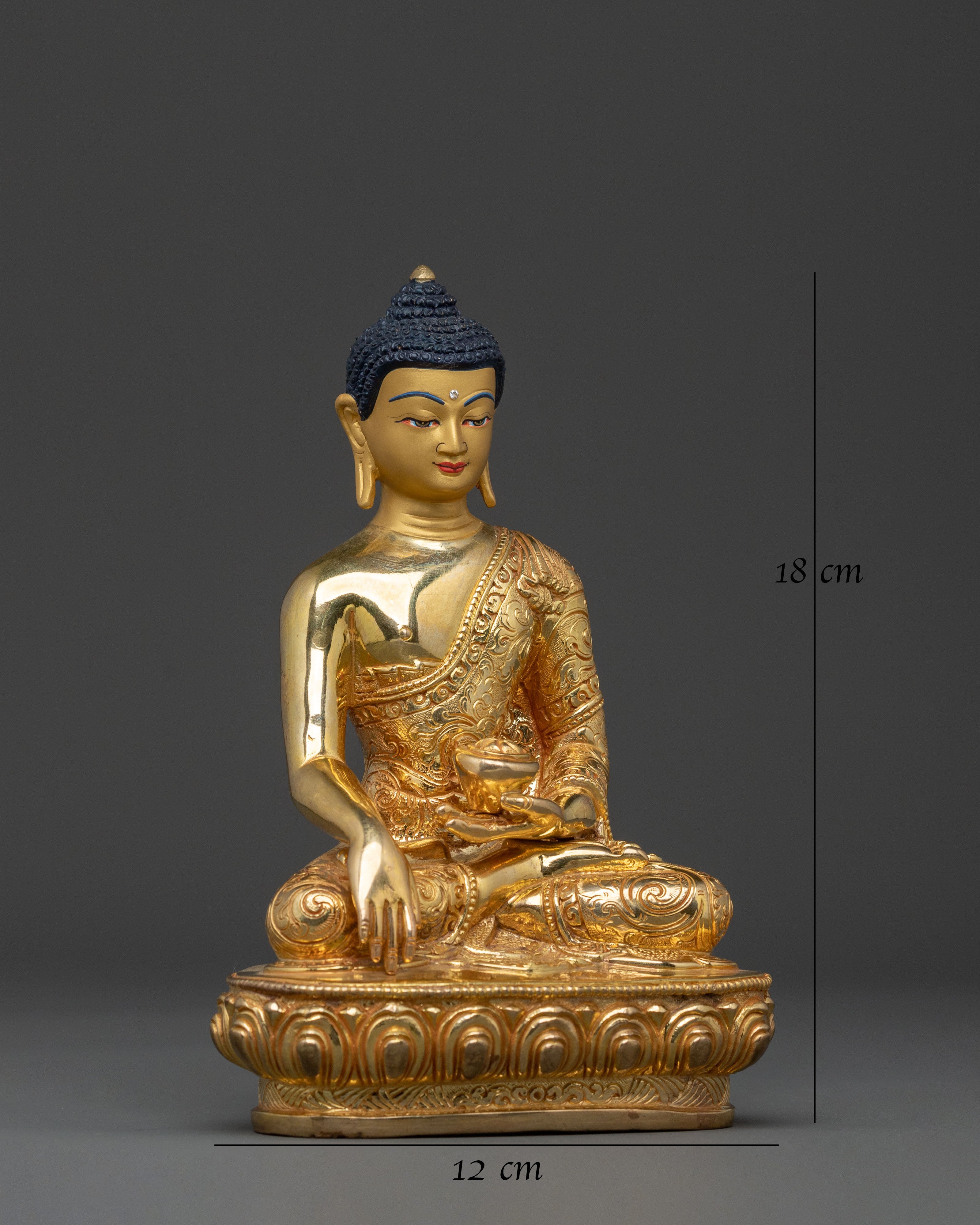 Peaceful Buddha Shakyamuni Statue, Gold Gilded