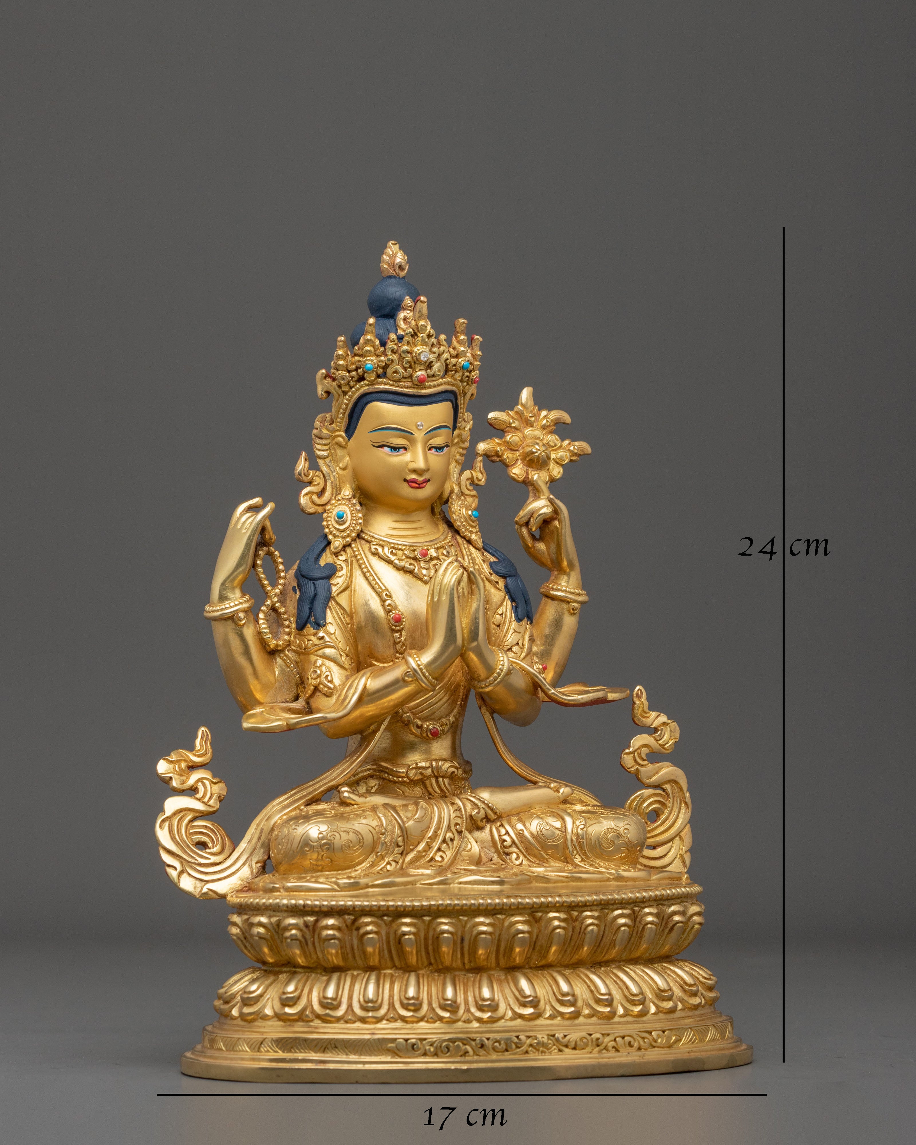 Four-Armed Chenrezig Copper Figurine | Buddhist Sculpture