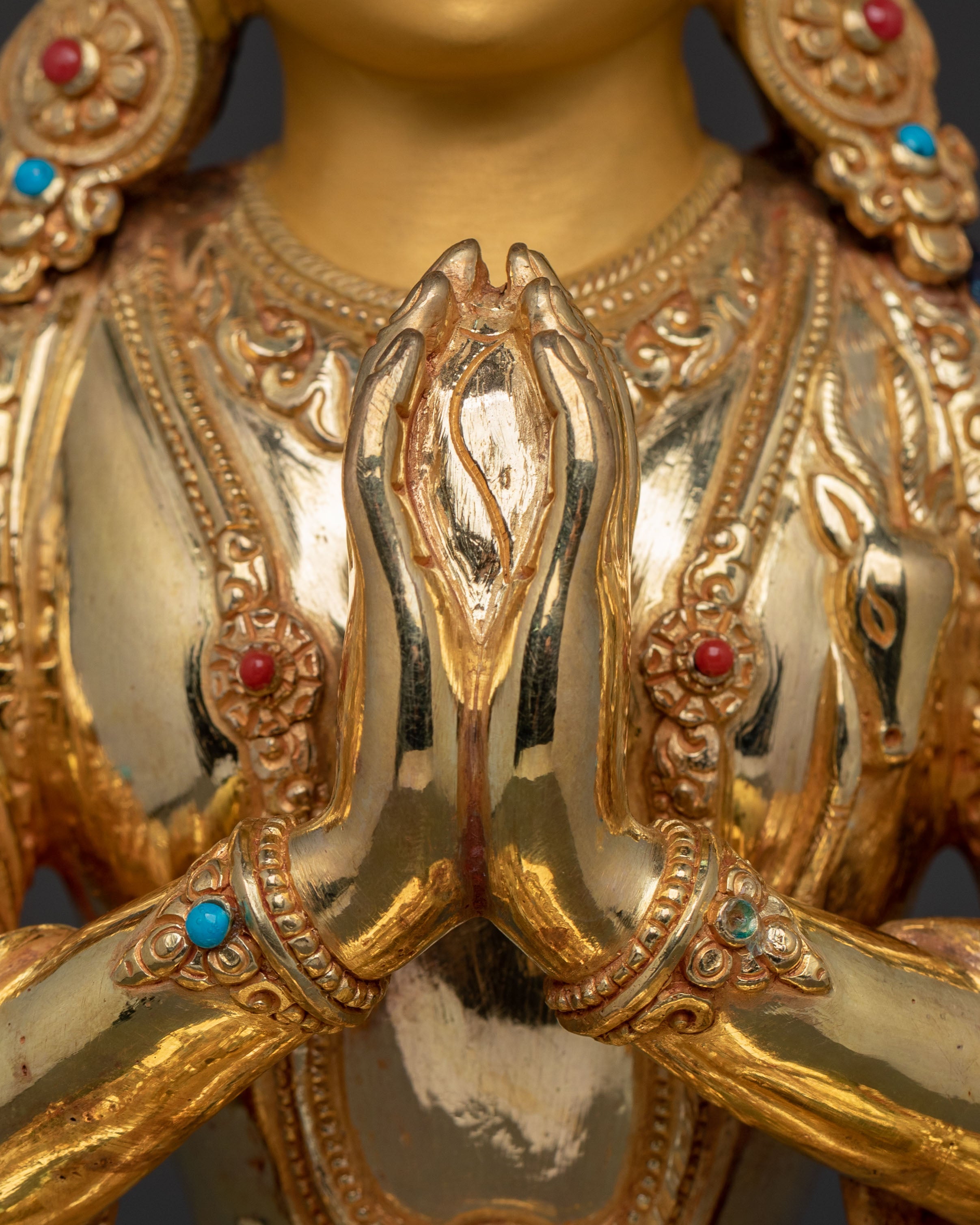 Chenrezig Statue: 24K Gold Gilded Figurine