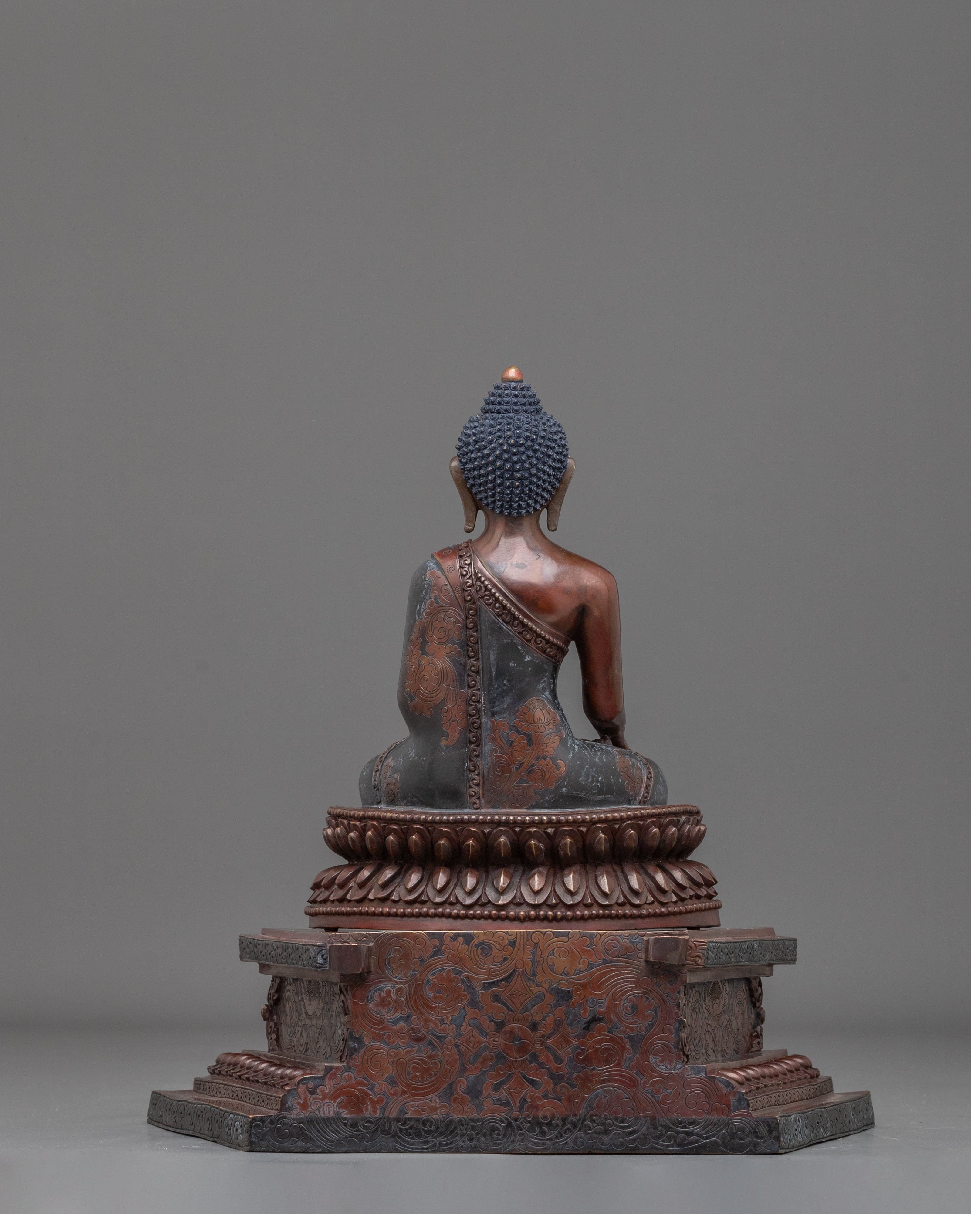 Shakyamuni Buddha Sculpture | Oxidized Copper Altar Statue