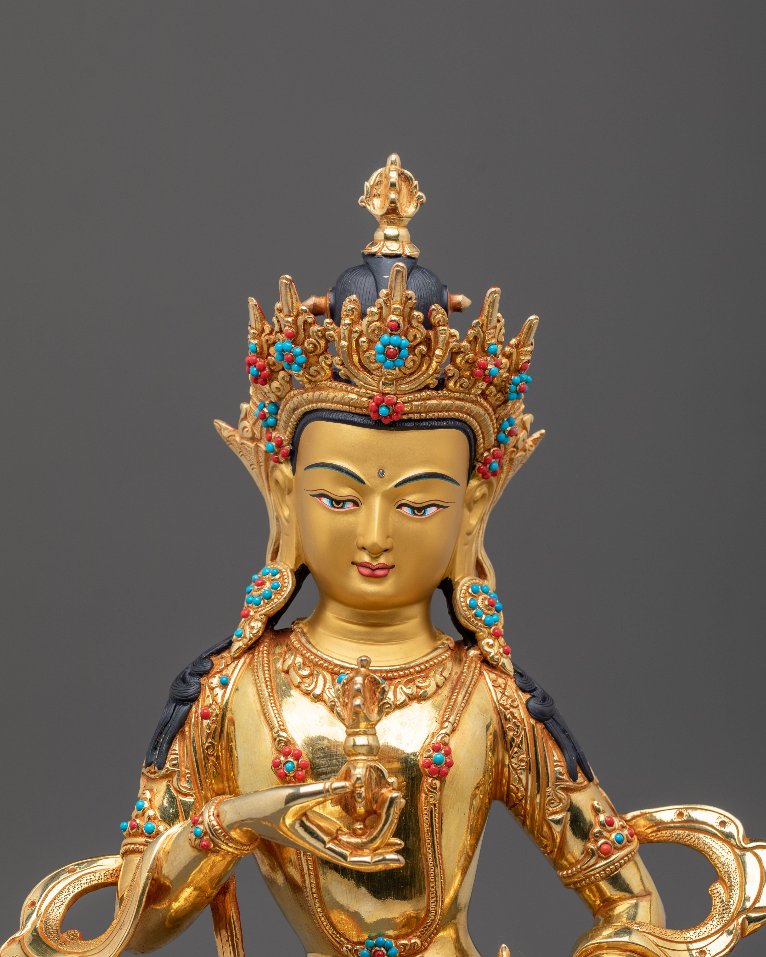 Vajrasattva Statue | 24K Gold Gilded Tibetan Deity Figurine