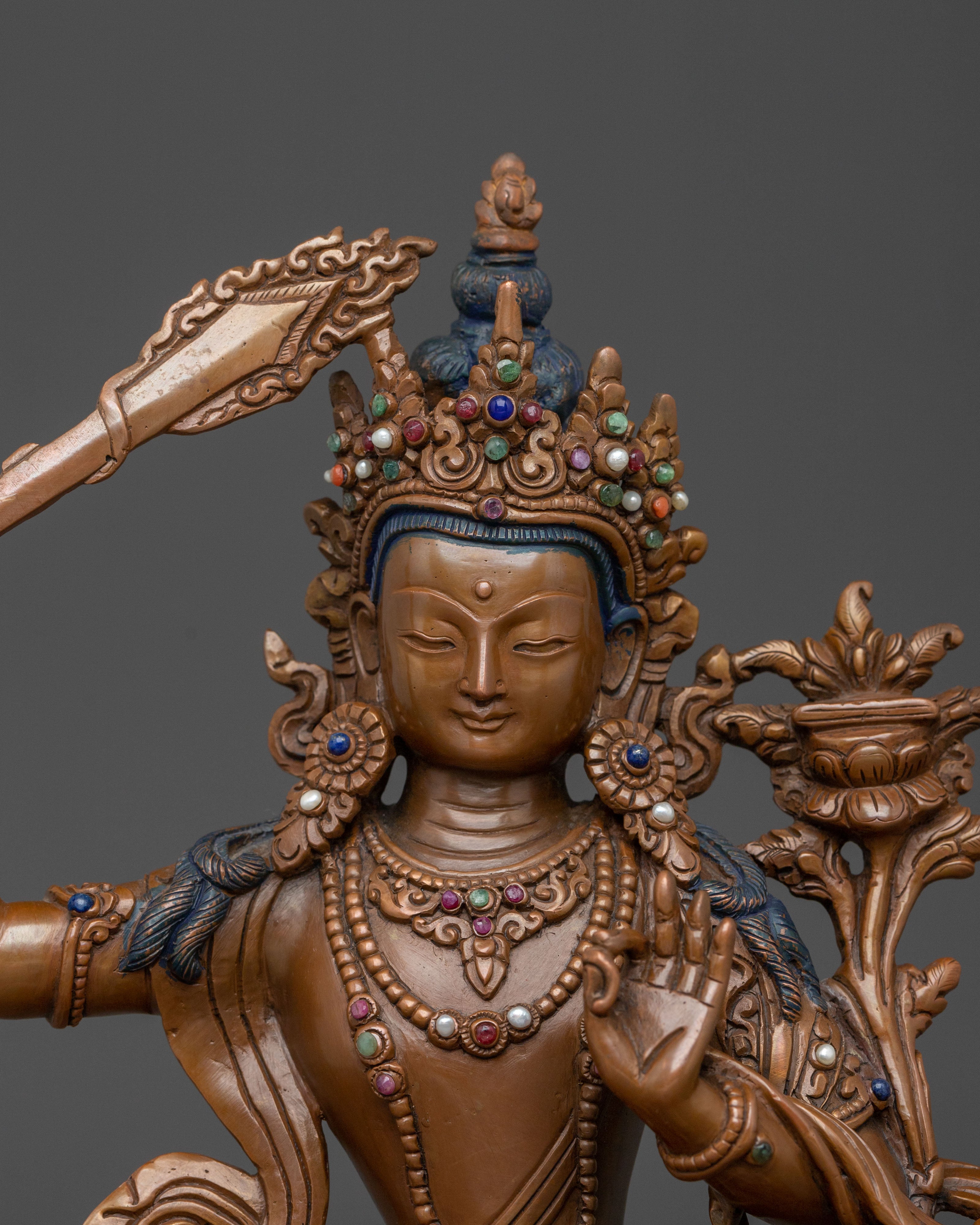 Manjughoṣa Oxidized Copper Statue | Tibetan Buddhist Deity