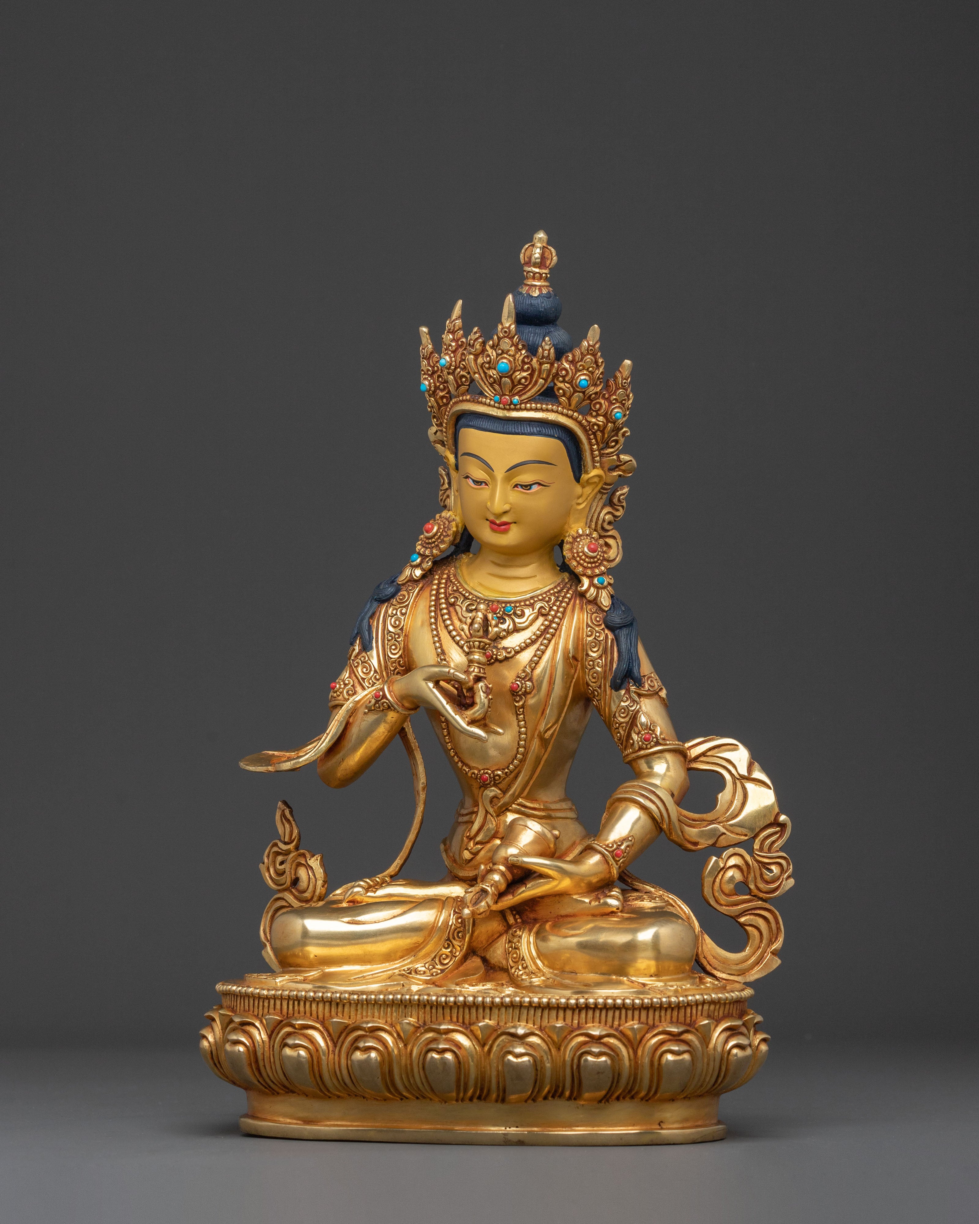 Sacred Vajrasattva Buddhist Sculpture: 24K Gold Gilded