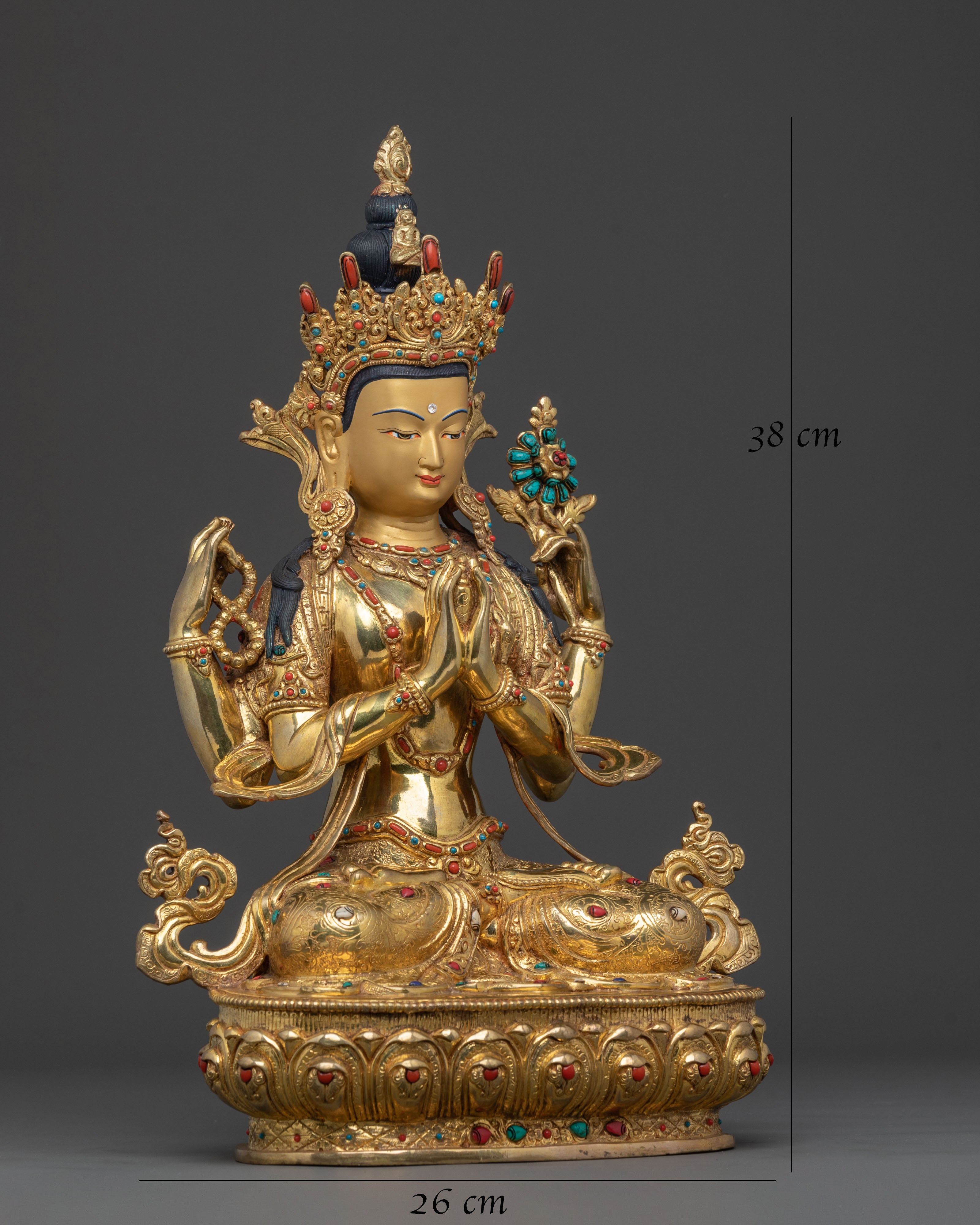 Chenrezig 24K Gold Gilded Statue | Home Decor