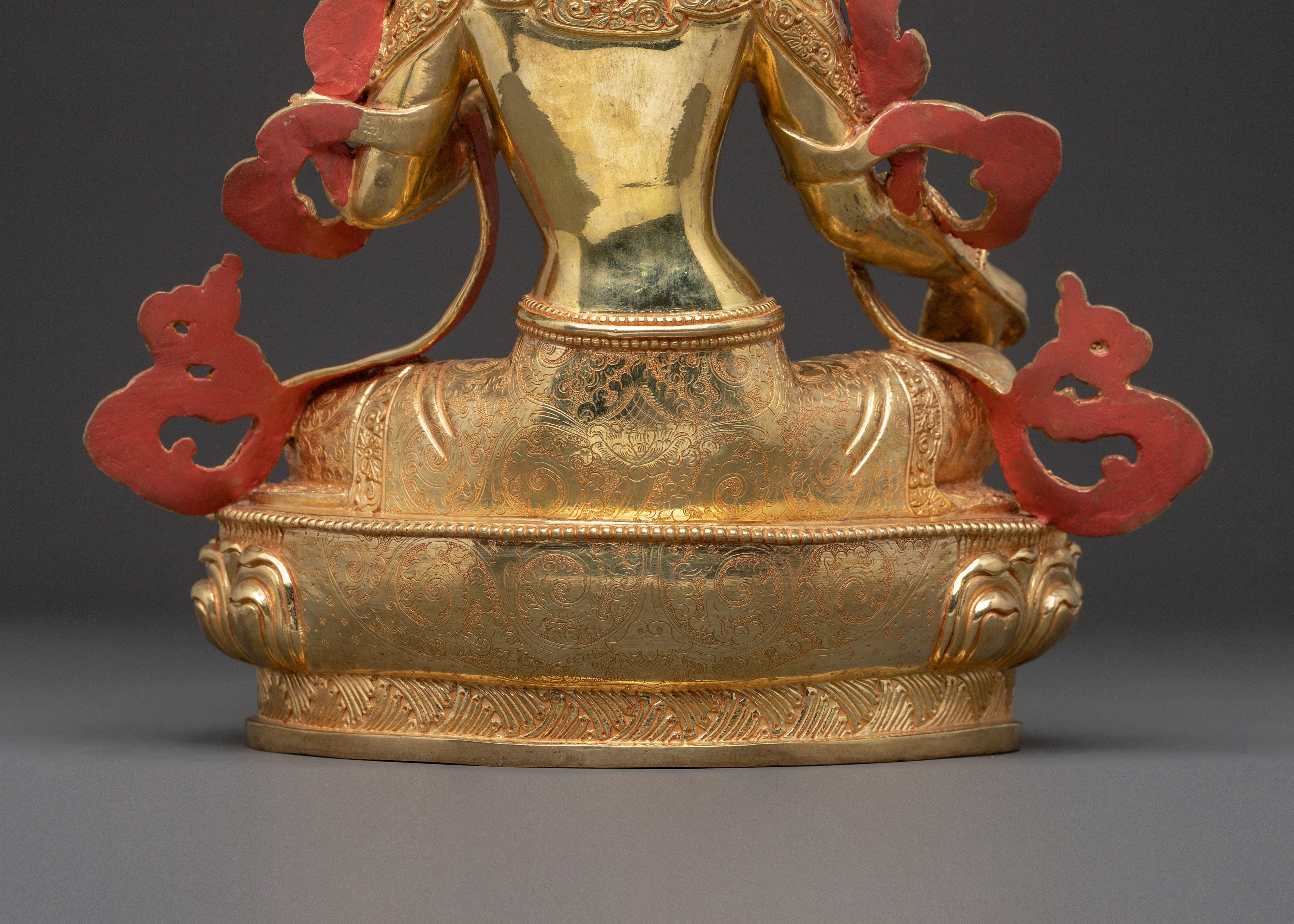 Green Tara Statue: Radiant 24K Gold Gilded Sculpture