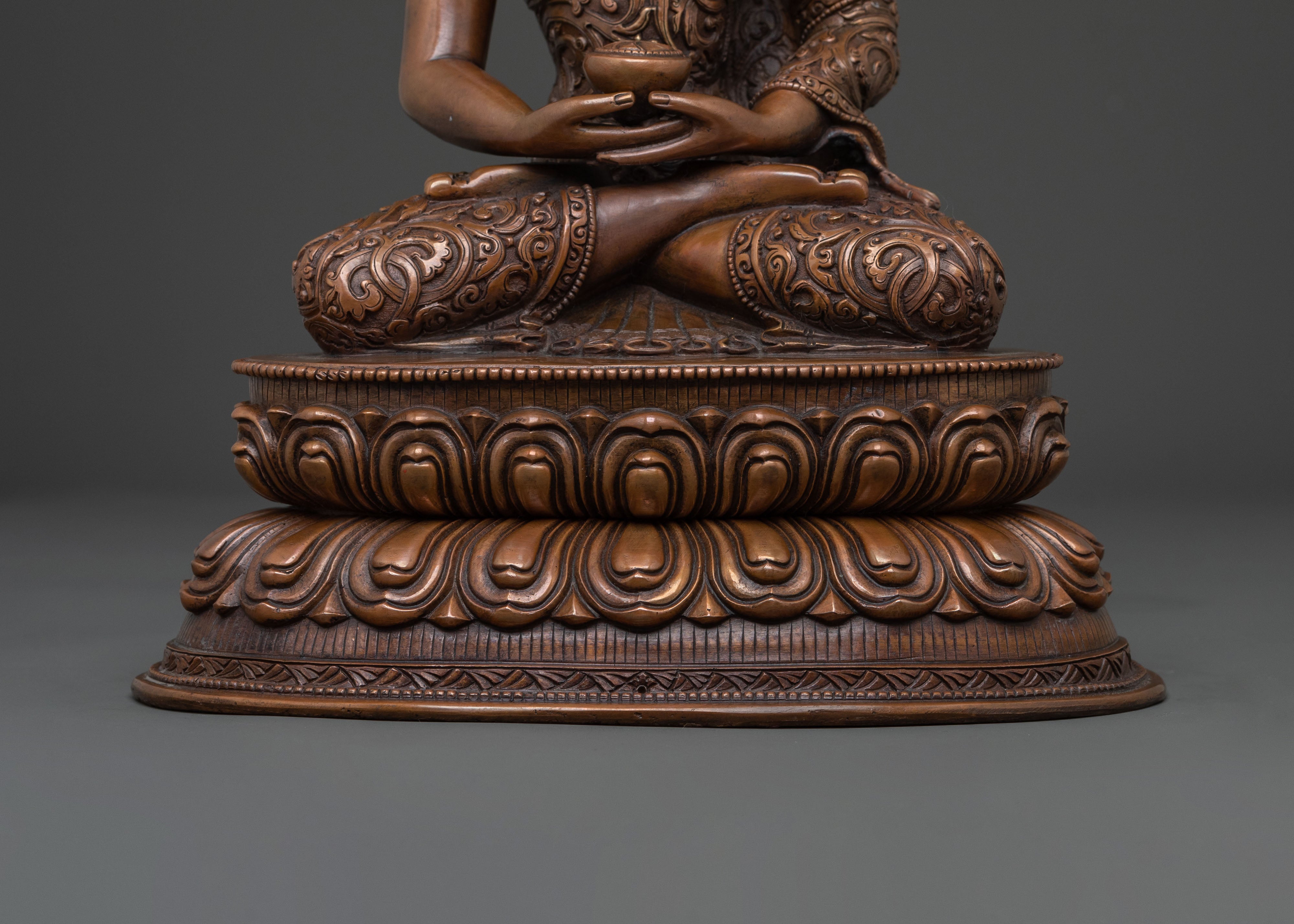 Amitabha Buddha Serene Compassion Statue in Oxidized Copper