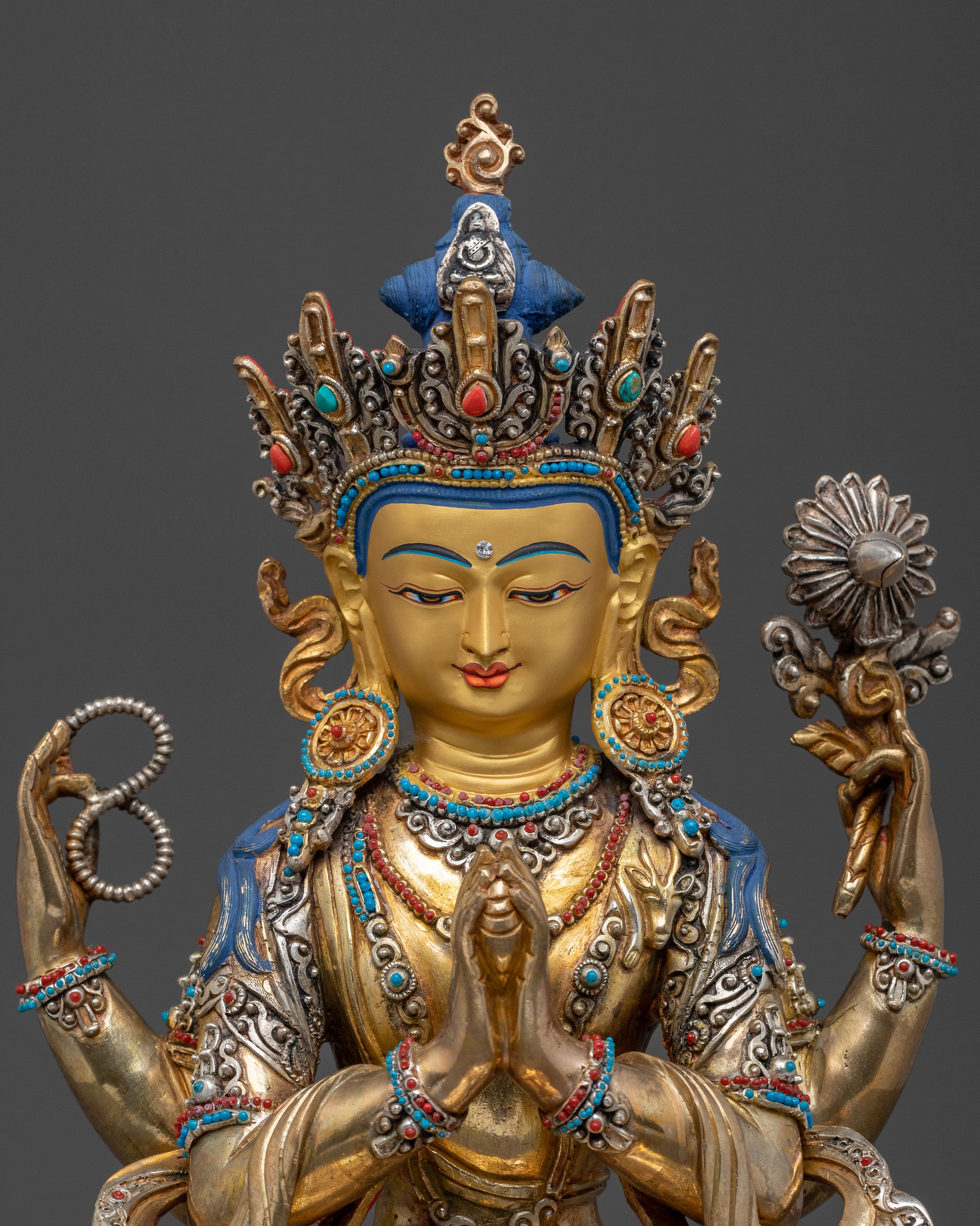 Chenrezig 24K Gold Gilded Traditional Statue | Meditation Decor