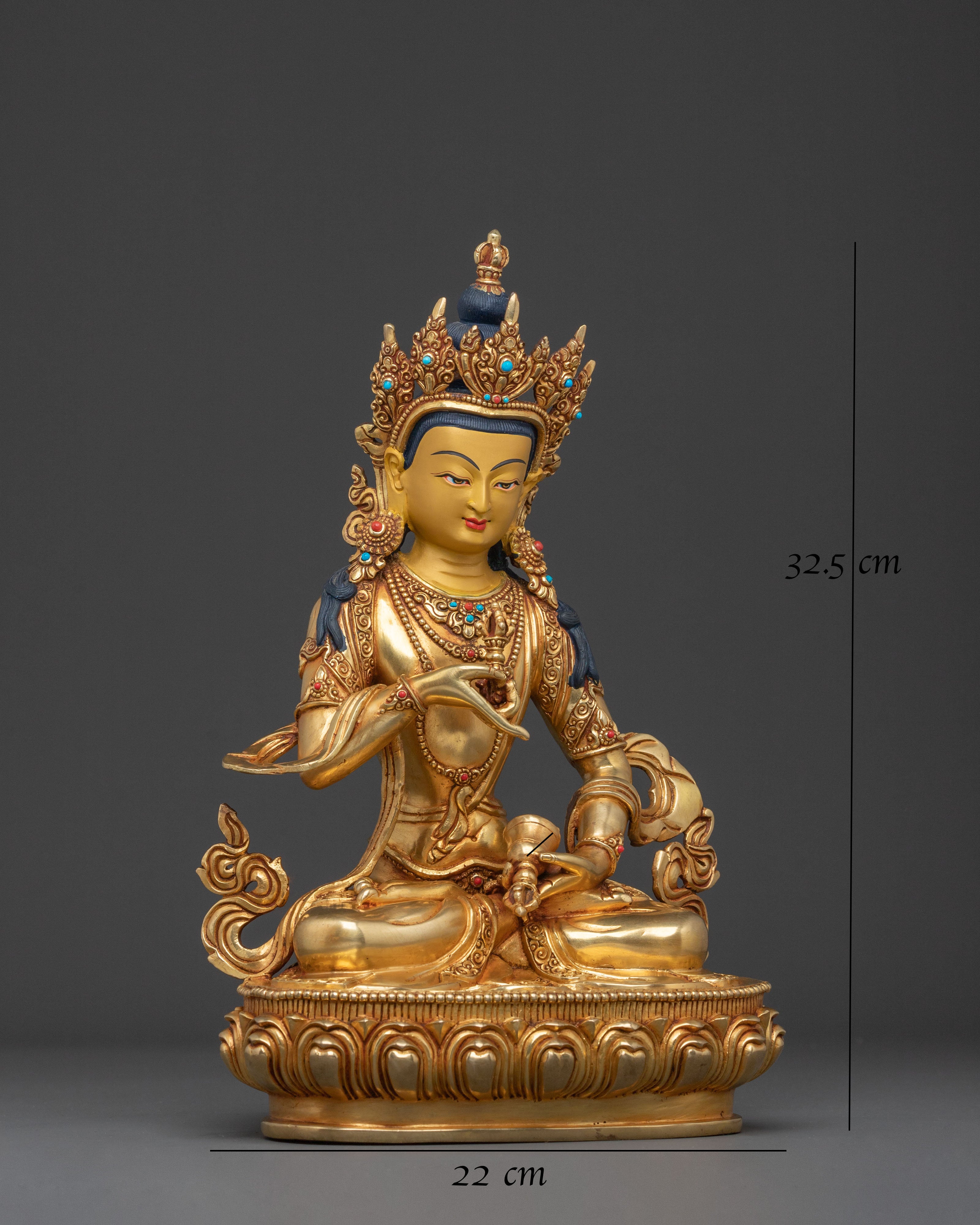 Sacred Vajrasattva Buddhist Sculpture: 24K Gold Gilded