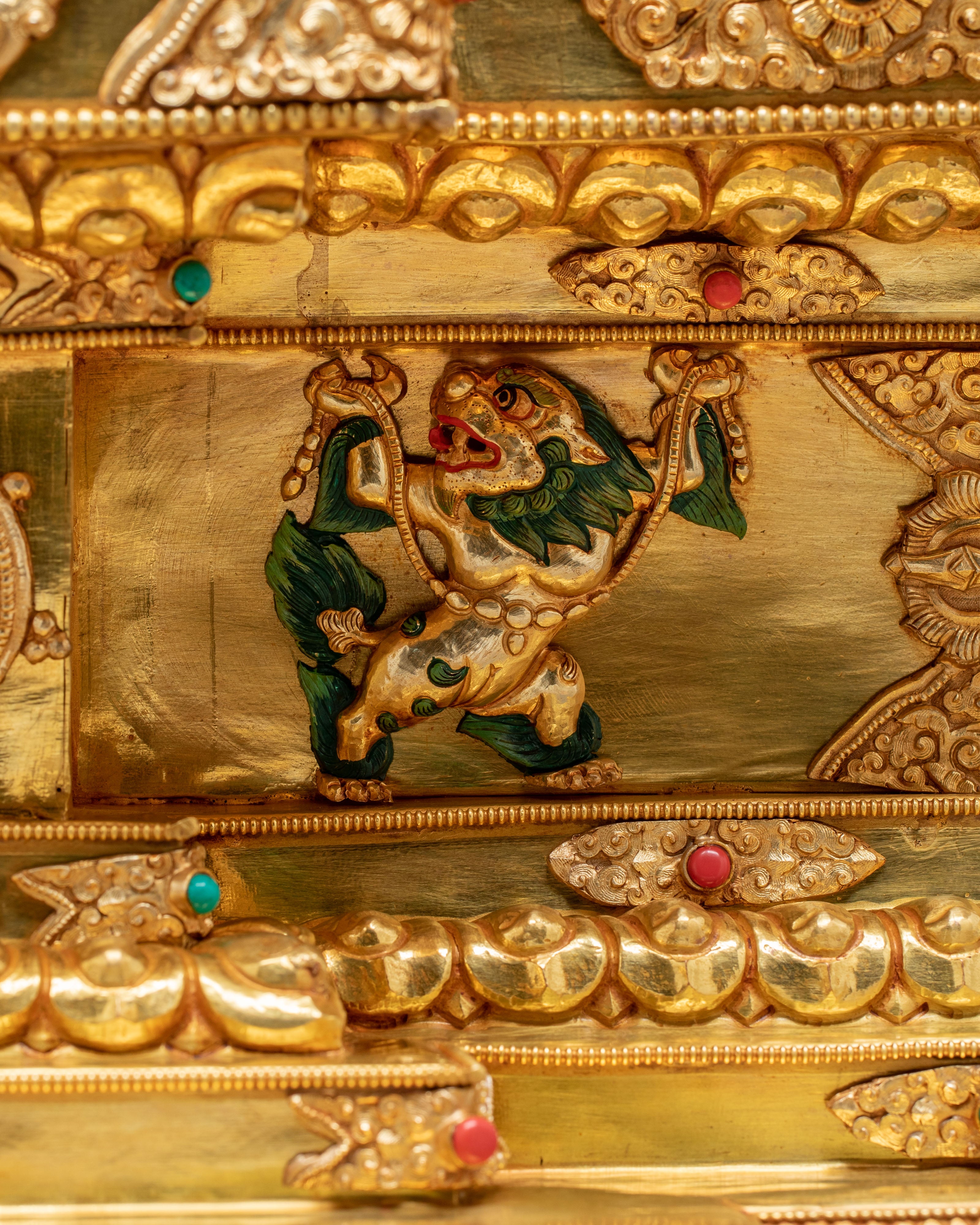 Crown Shakyamuni Buddha Golden Figurine on Throne