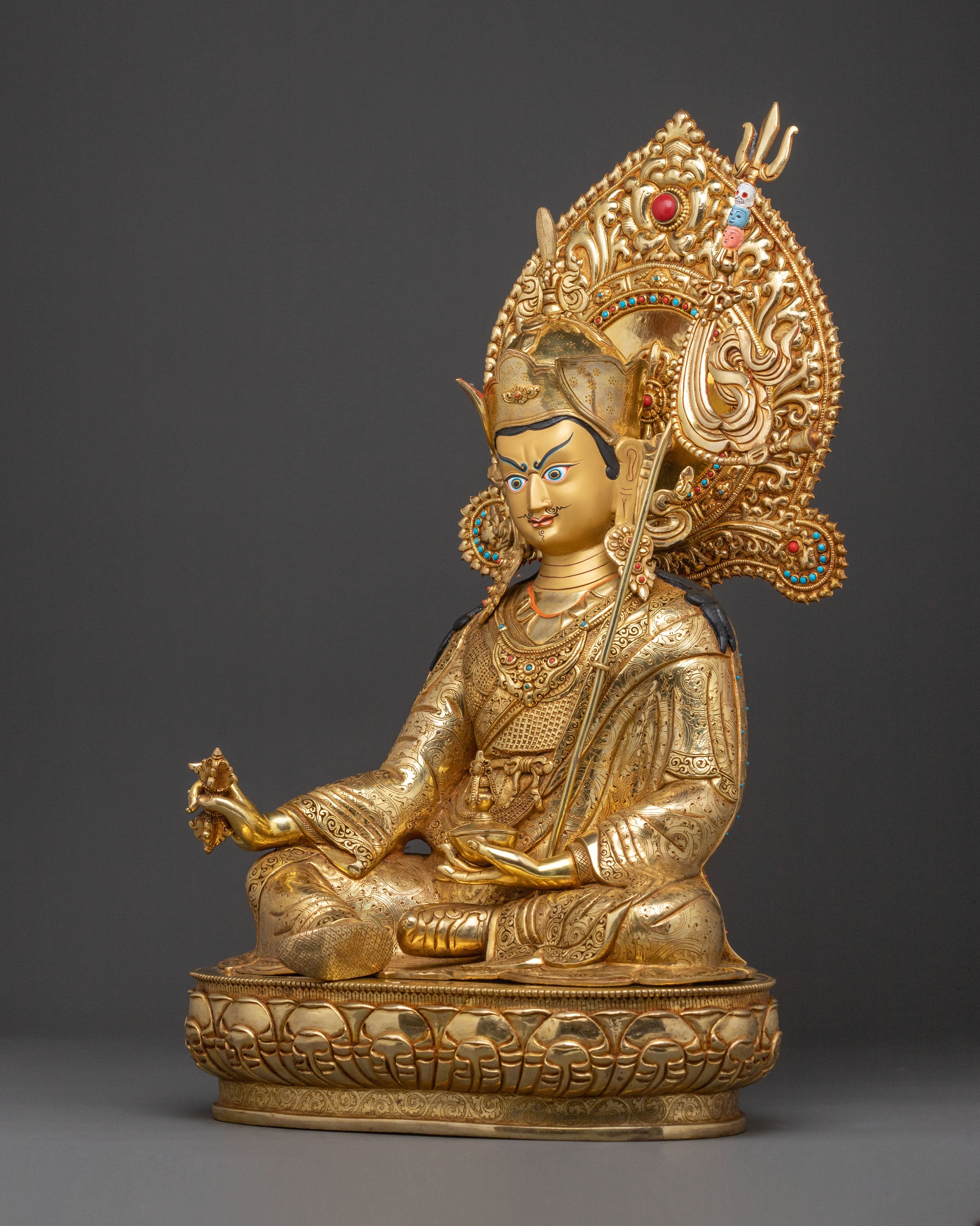 The Lotus Born Guru Rinpoche Spiritual Statue – 24K Gold Gilded Art