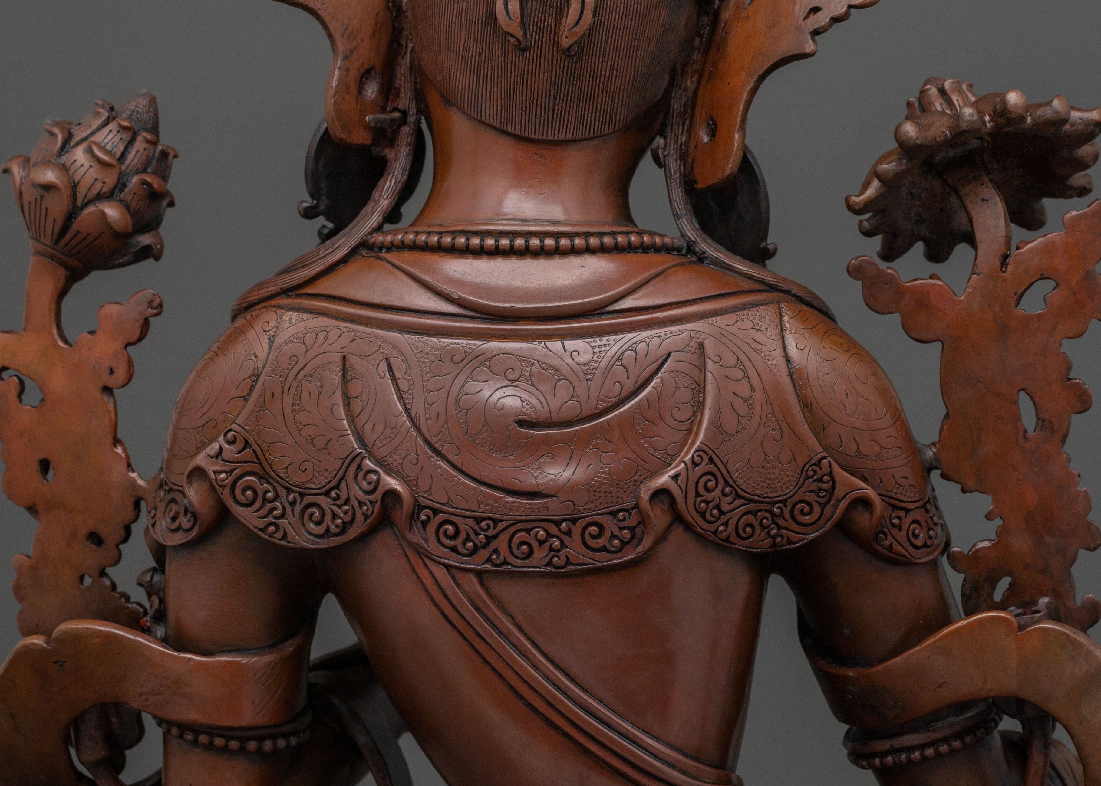 Compassion Goddess Green Tara: Oxidized Copper Sculpture