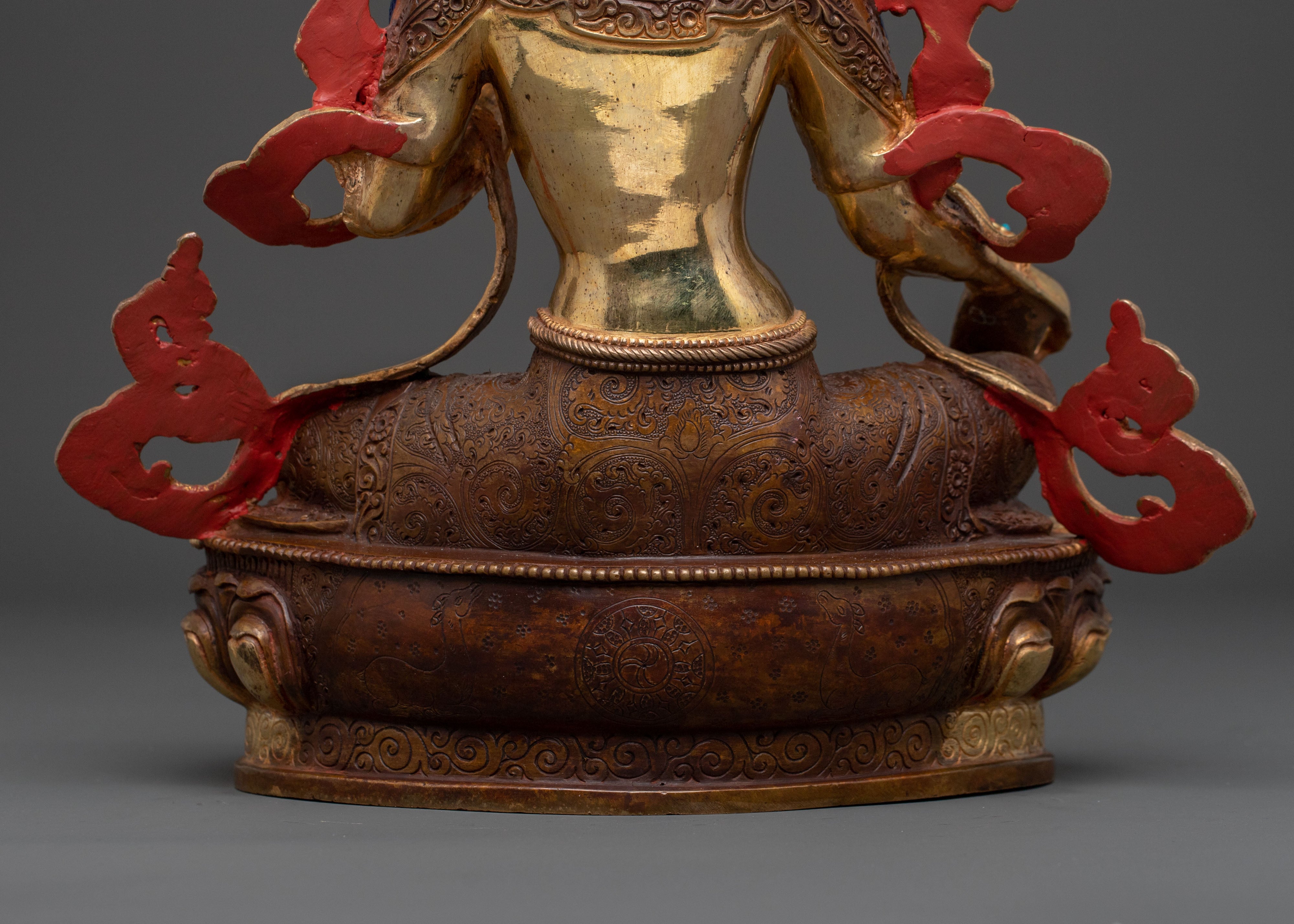 Luminous Green Tara Golden Statue: Antique Finish