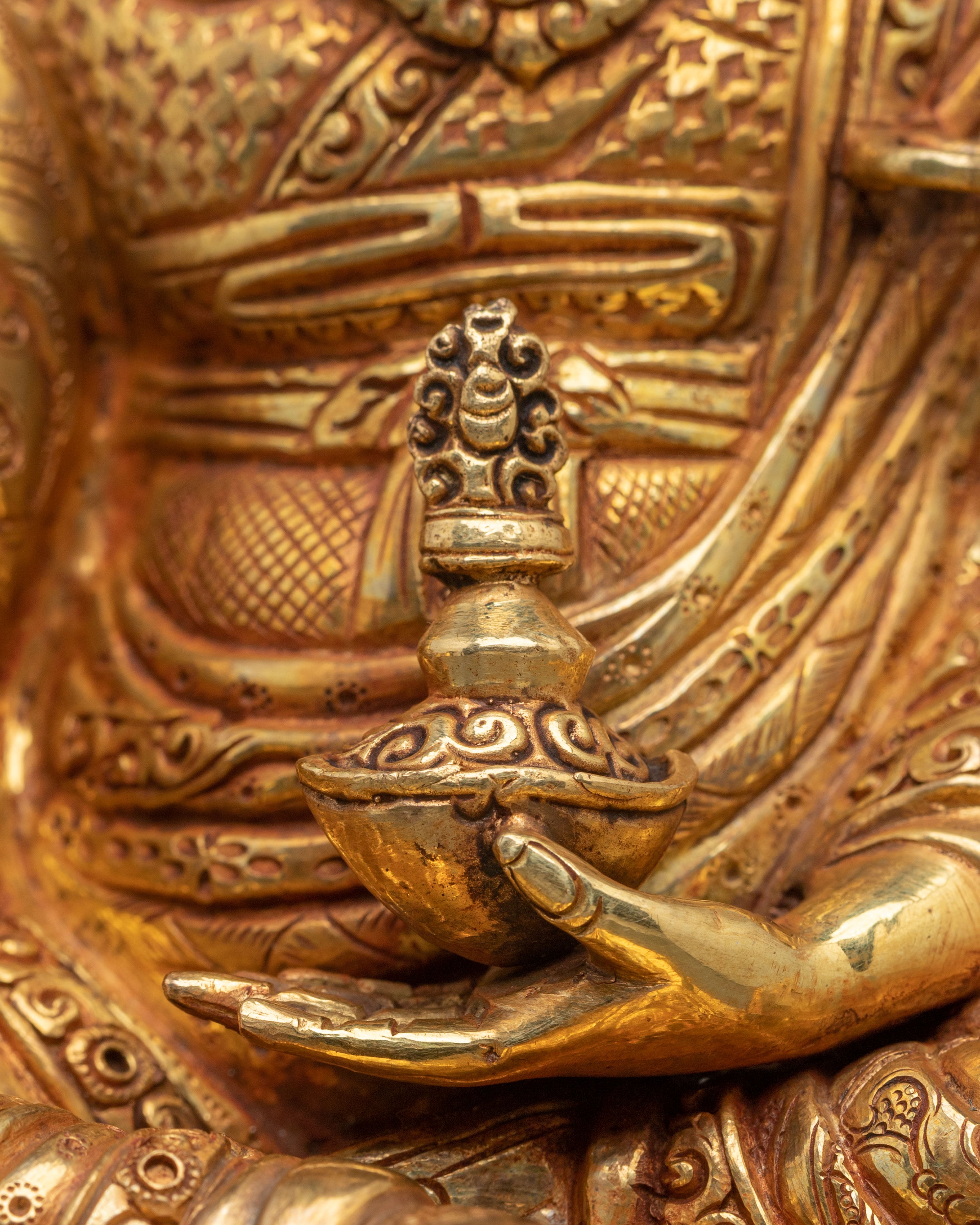 Hand-Carved Guru Rinpoche Sculpture | Copper Figurine