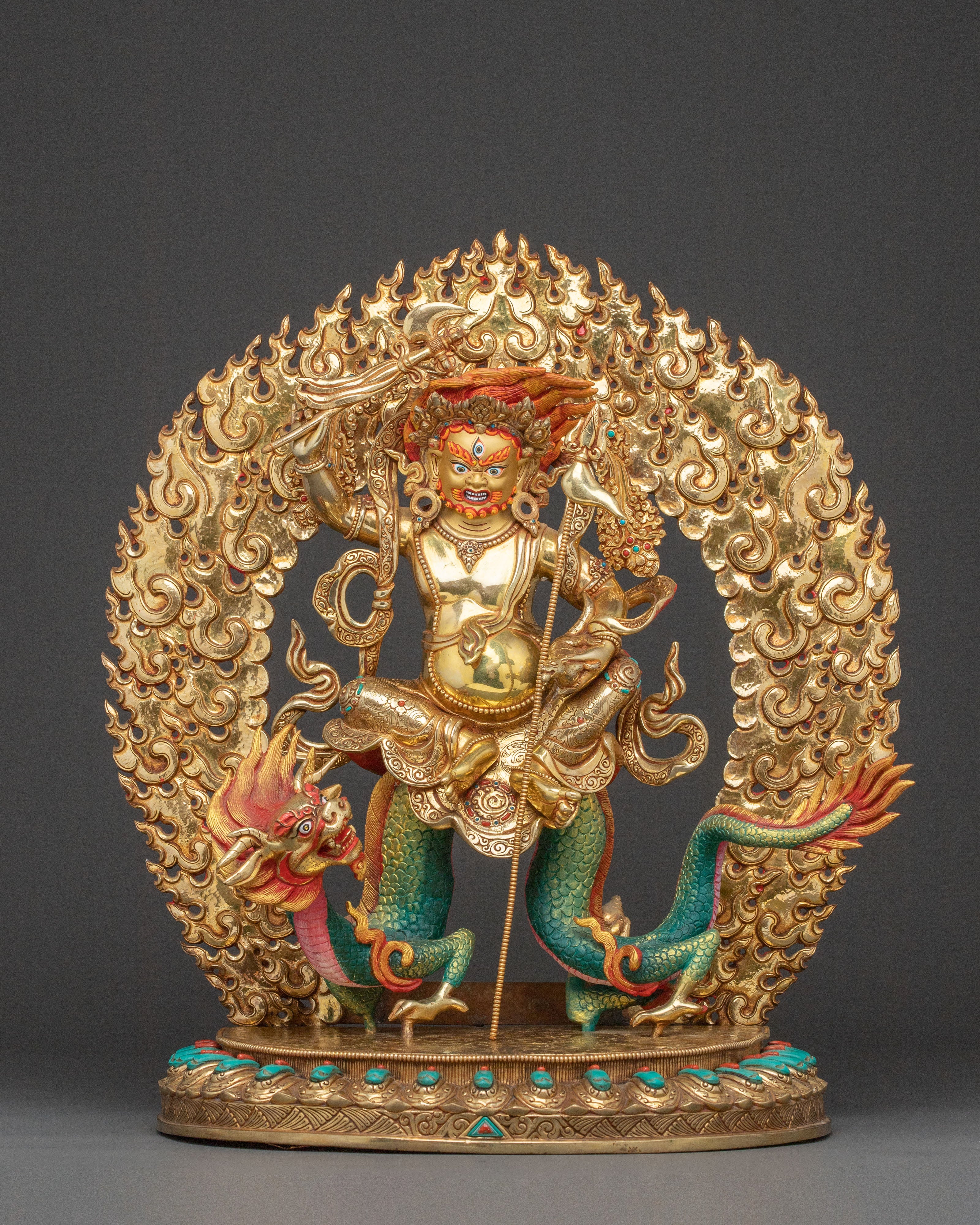 Wealth Deity White Dzambhala Handcrafted Statue - 24K Gold Gilded