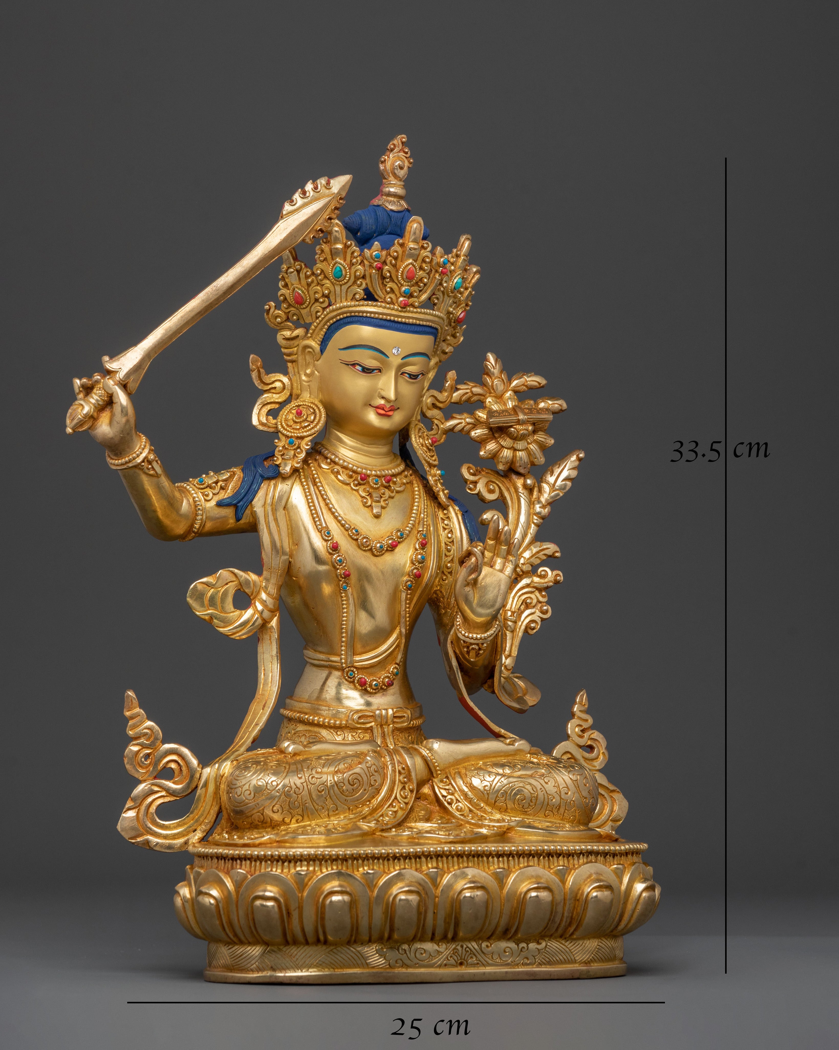 Handmade 24K Gold Gilded Manjushri Statue