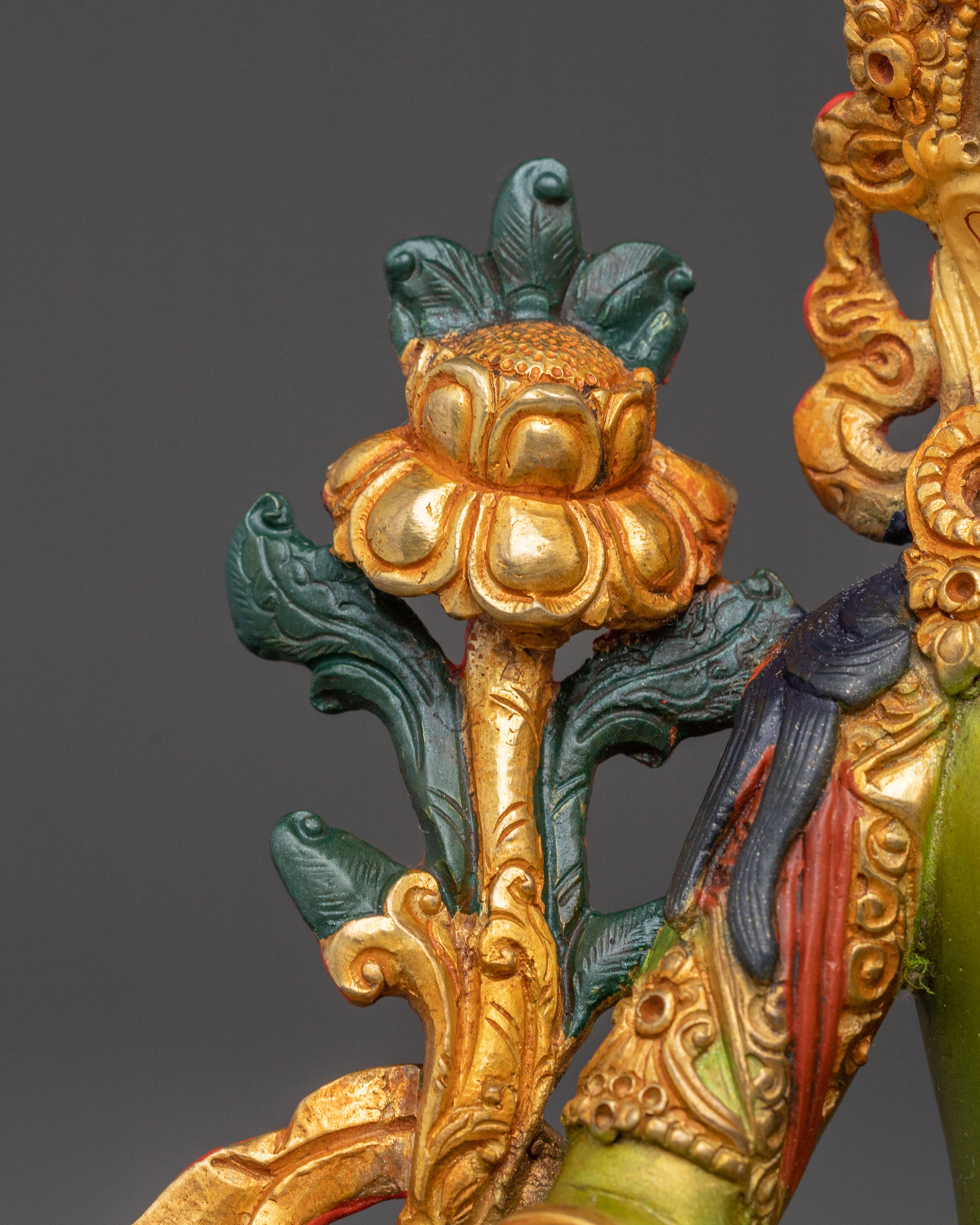 2k Gold Gilded Green Tara Statue - Sacred Buddhist Art