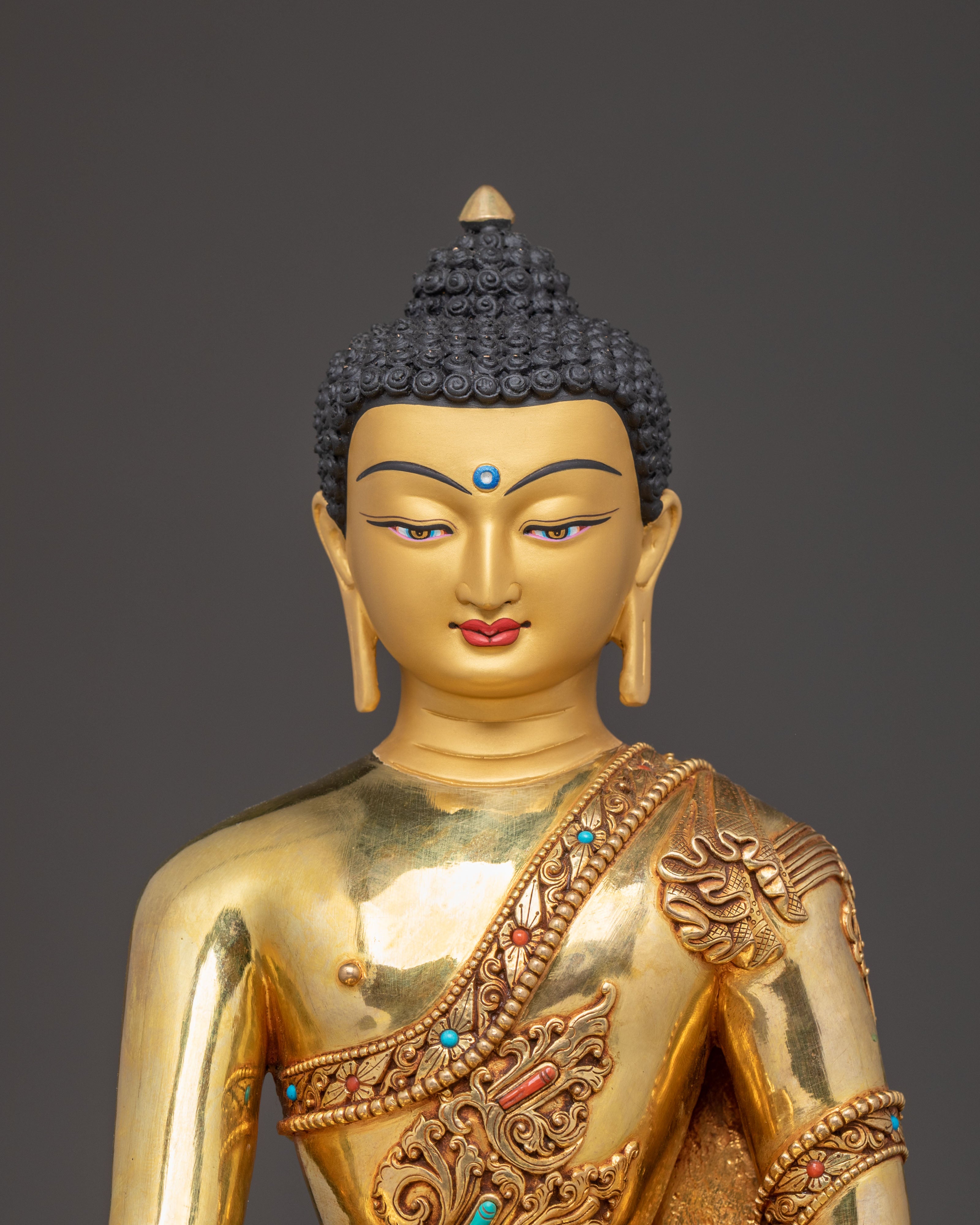 Holy Sculpture of Shakyamuni Buddha: 24K Gilded Copper Masterpiece