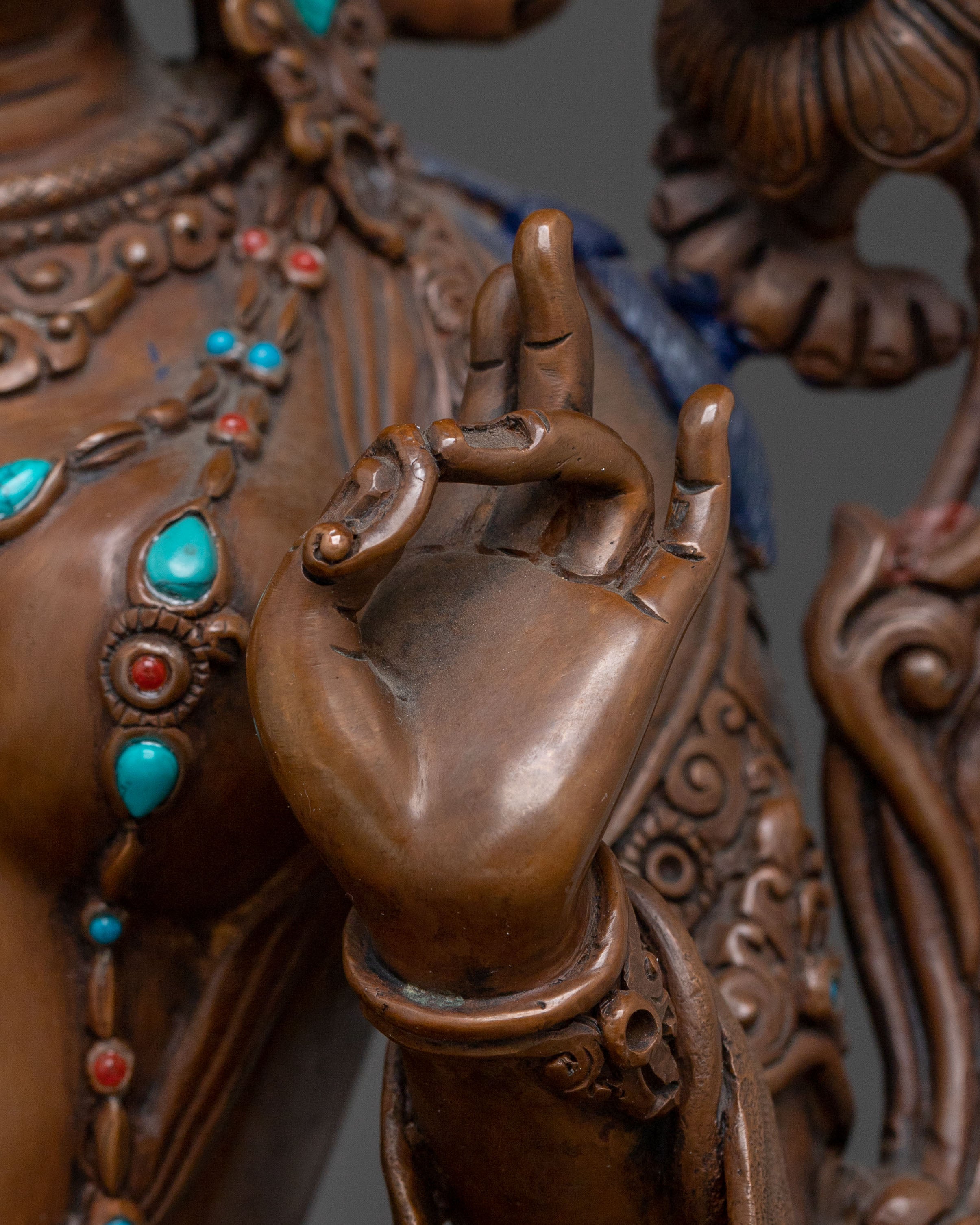 Green Tara Oxidized Copper Statue: Protector Goddess