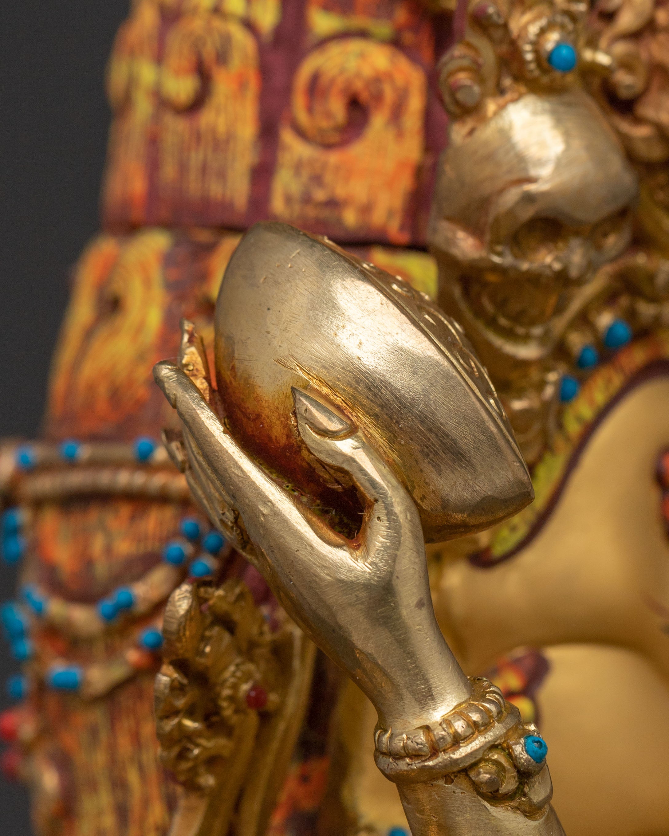 Chaturbhuja Mahakala Statue with Consort | Sacred Figurine