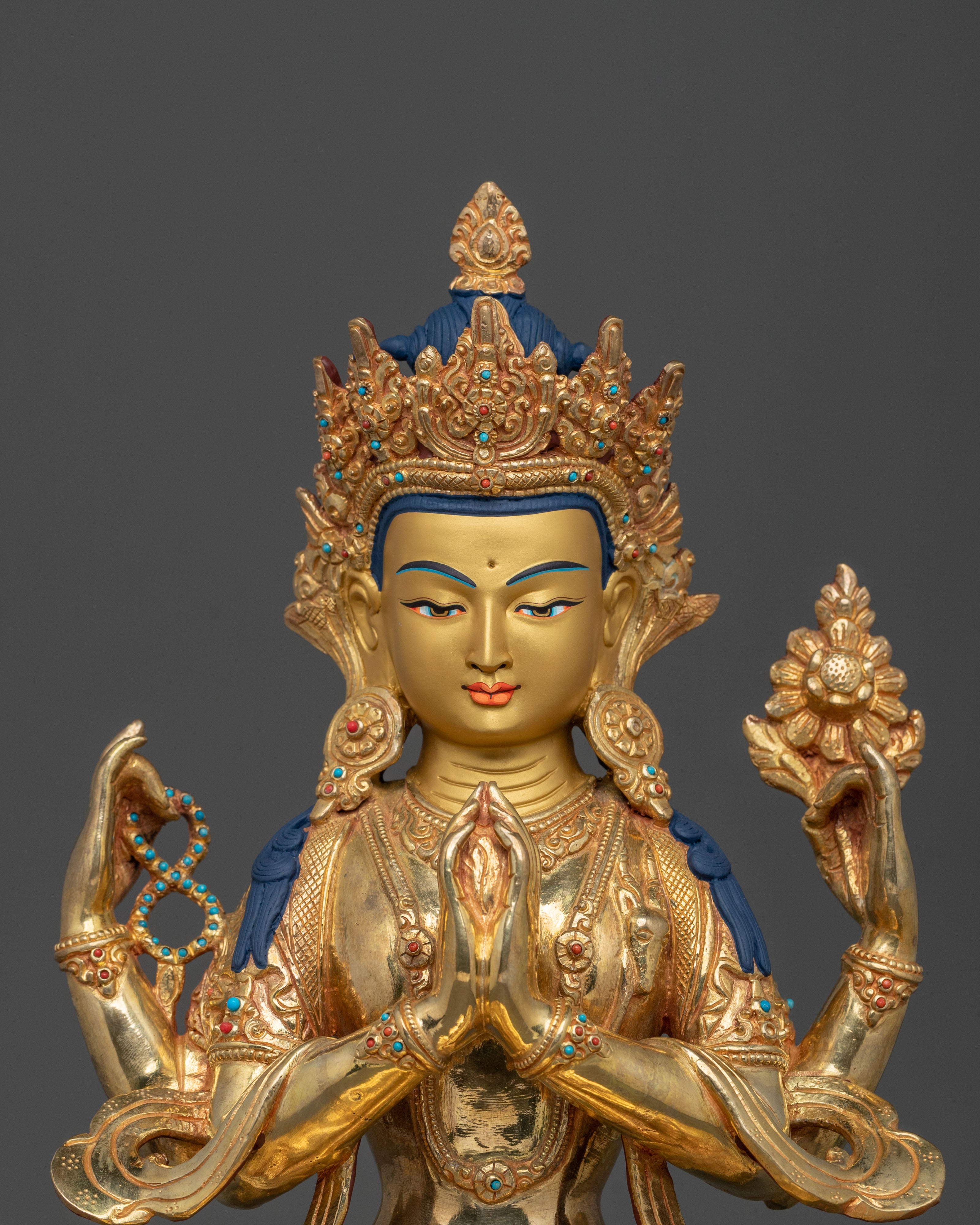 Chenrezig Statue: 24K Gold Gilded