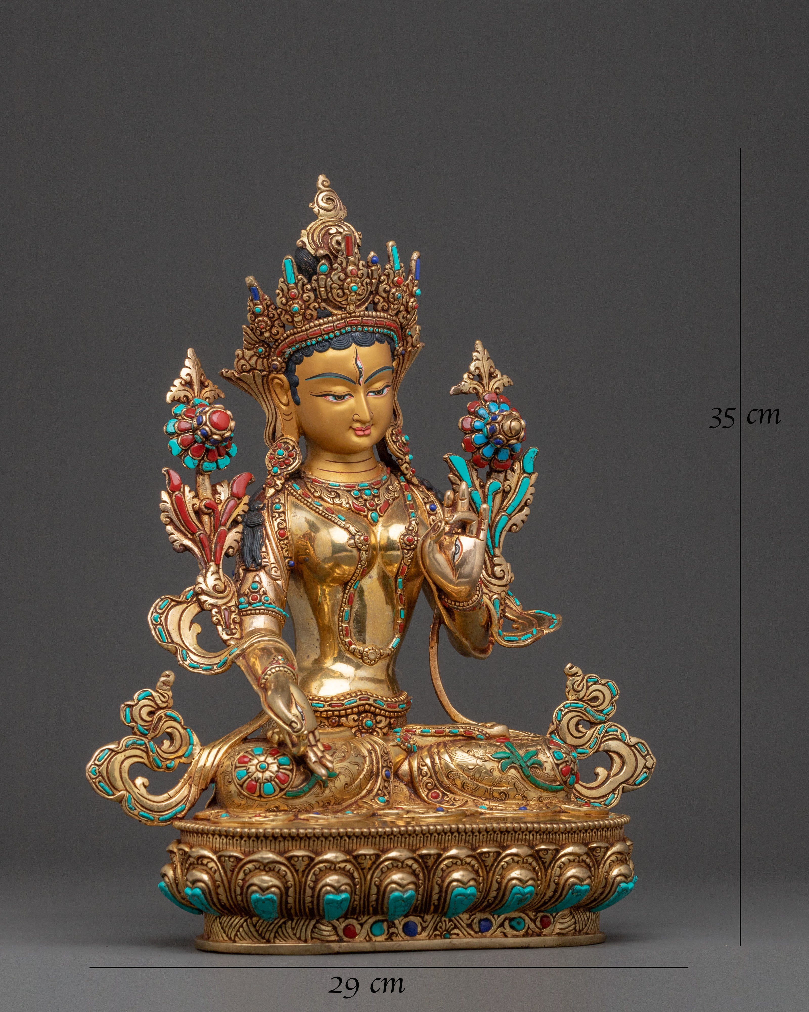 White Tara Tibetan Sacred Statue – Hand-Gilded Copper