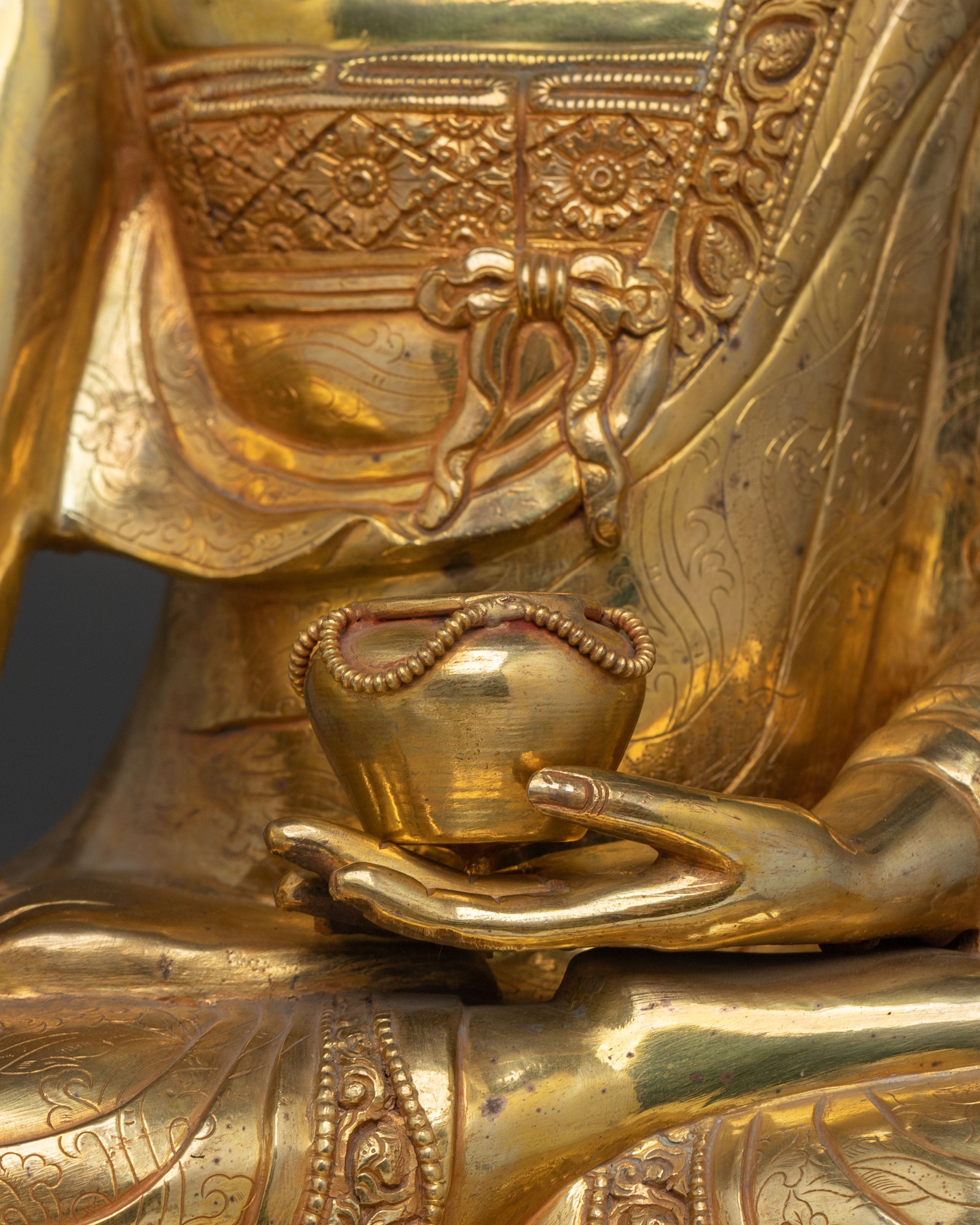 Dharma Teacher Shakyamuni Buddha Sculpture with 24K Gold Gliding