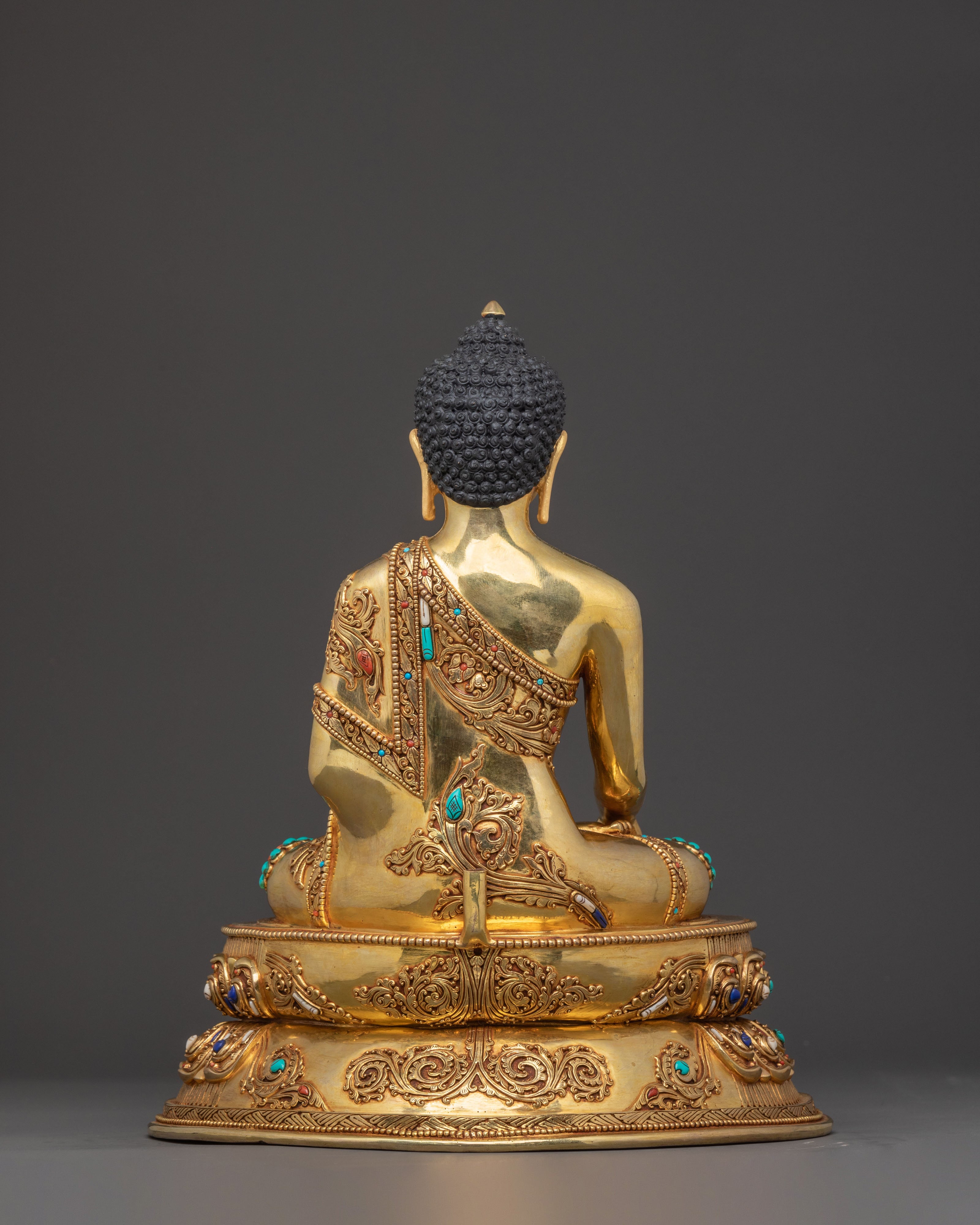 Holy Sculpture of Shakyamuni Buddha: 24K Gilded Copper Masterpiece