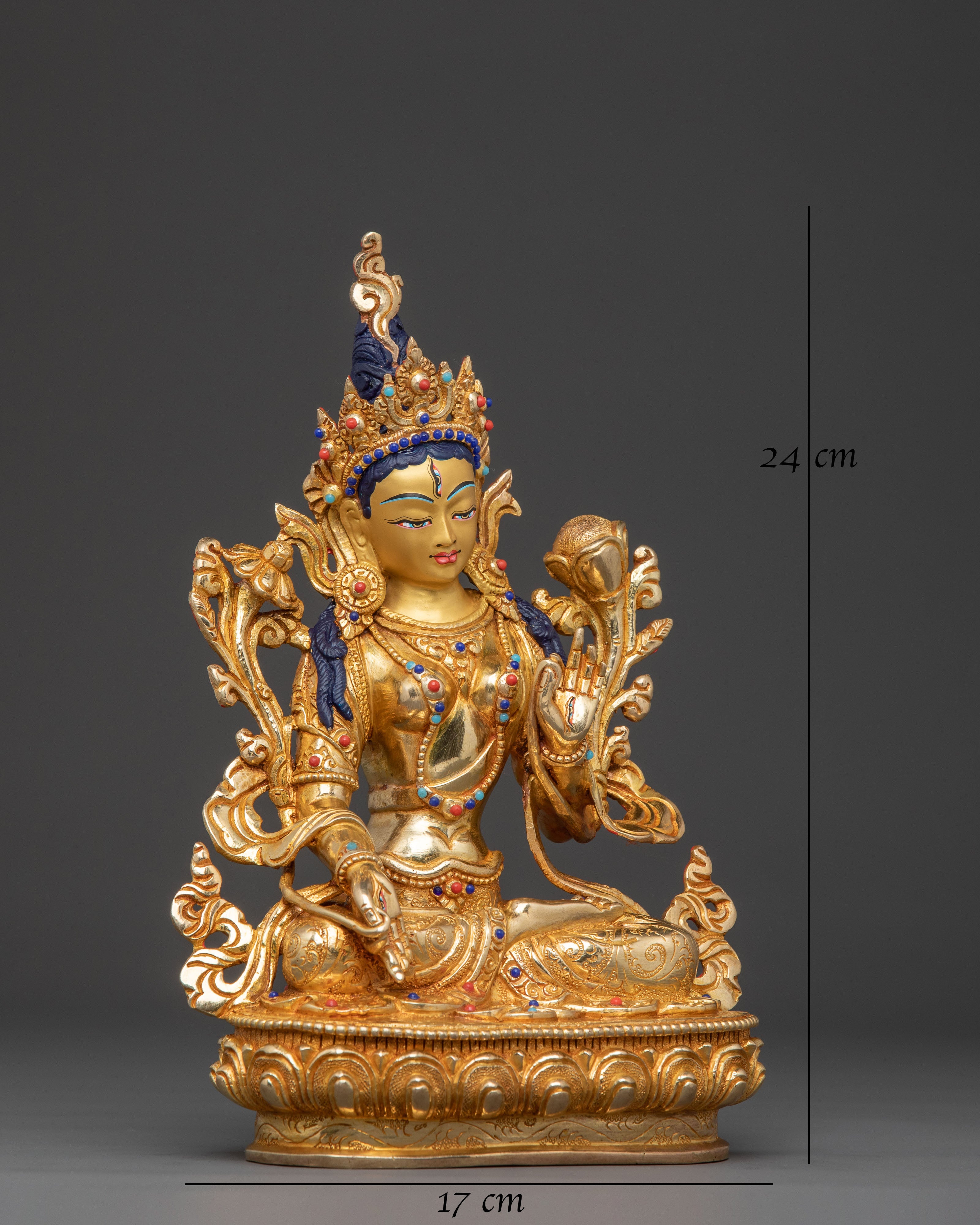 Golden White Tara Divine Statue – Serene Gilded Copper