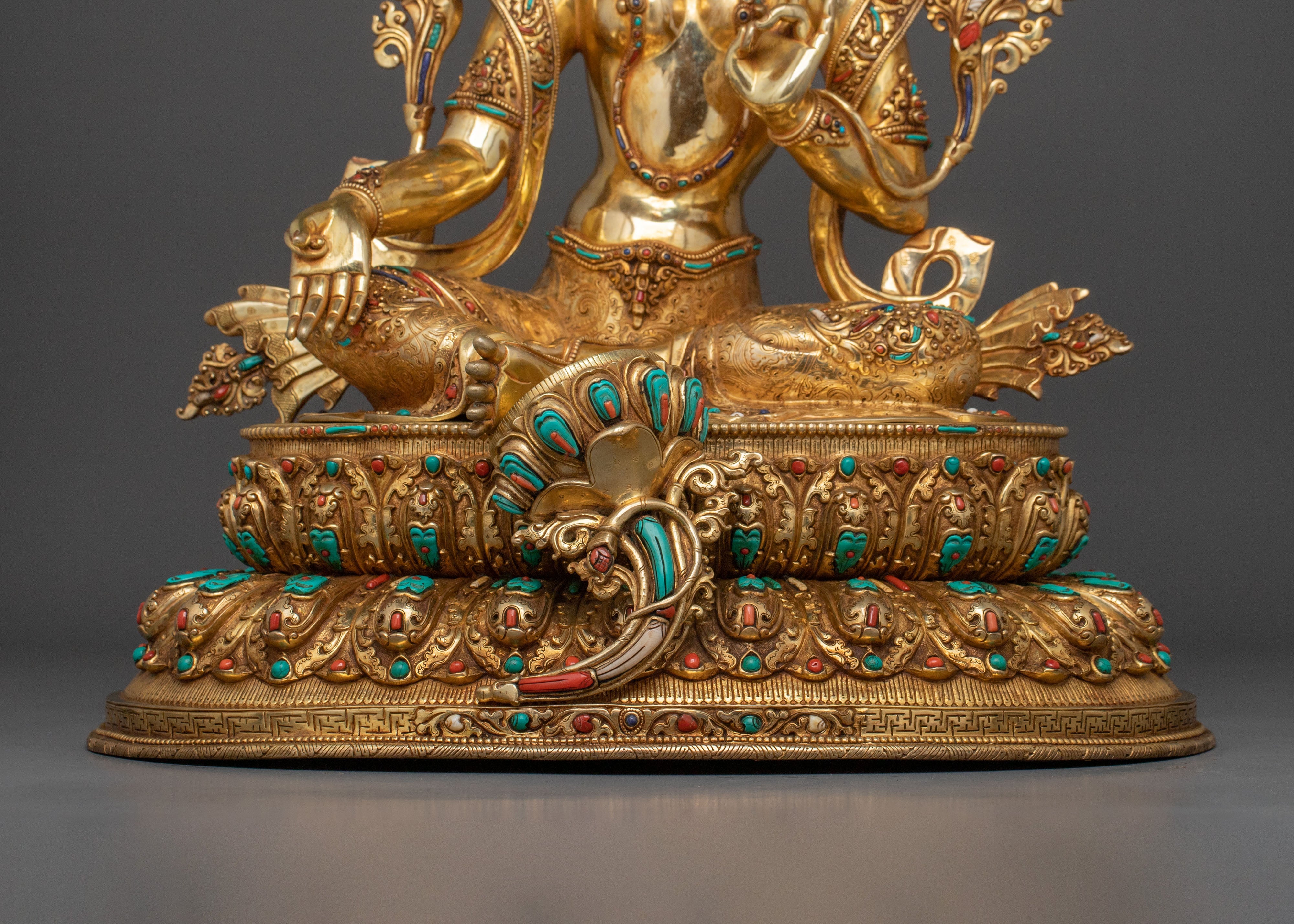 Goddess of Compassion: Green 24K Gold Glided Tara Statue
