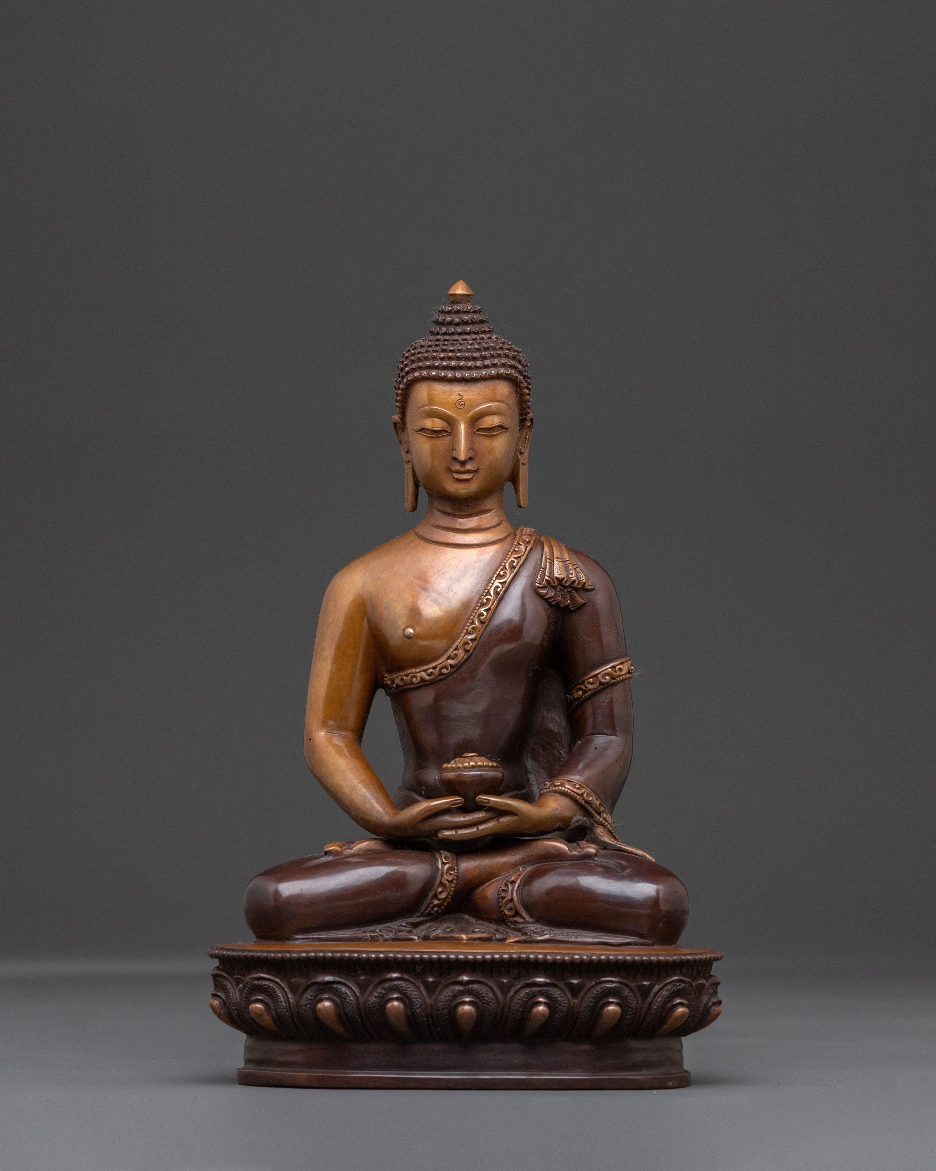 Amitabha Buddha Shrine Statue: Oxidized Copper Serenity