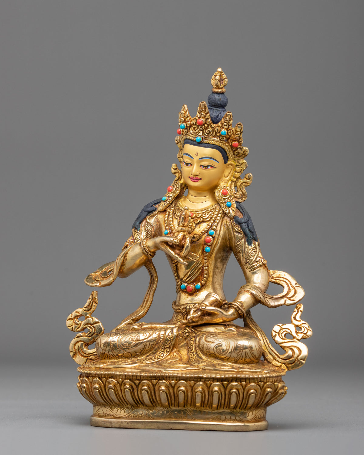 Vajrasattva Sculpture | Gemstones Adorned Copper Statue