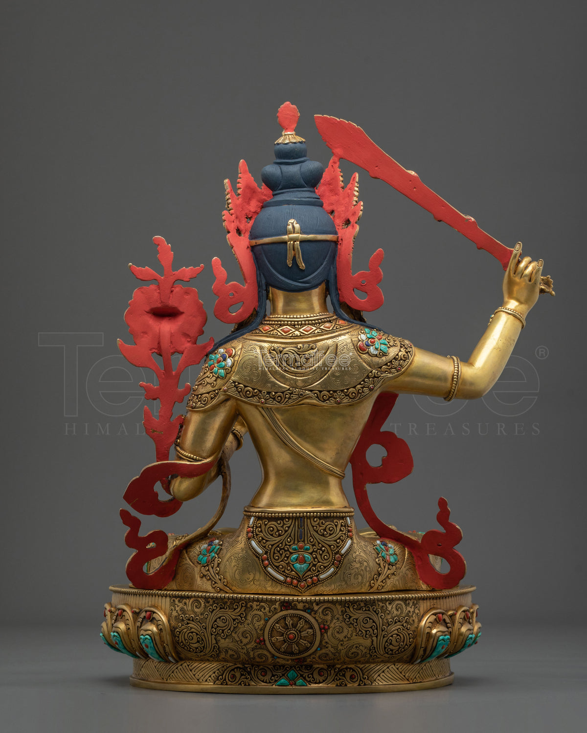 Manjushri Sacred Copper Statue | 24K Gold Gilded Wisdom Bodhisattva Sculpture