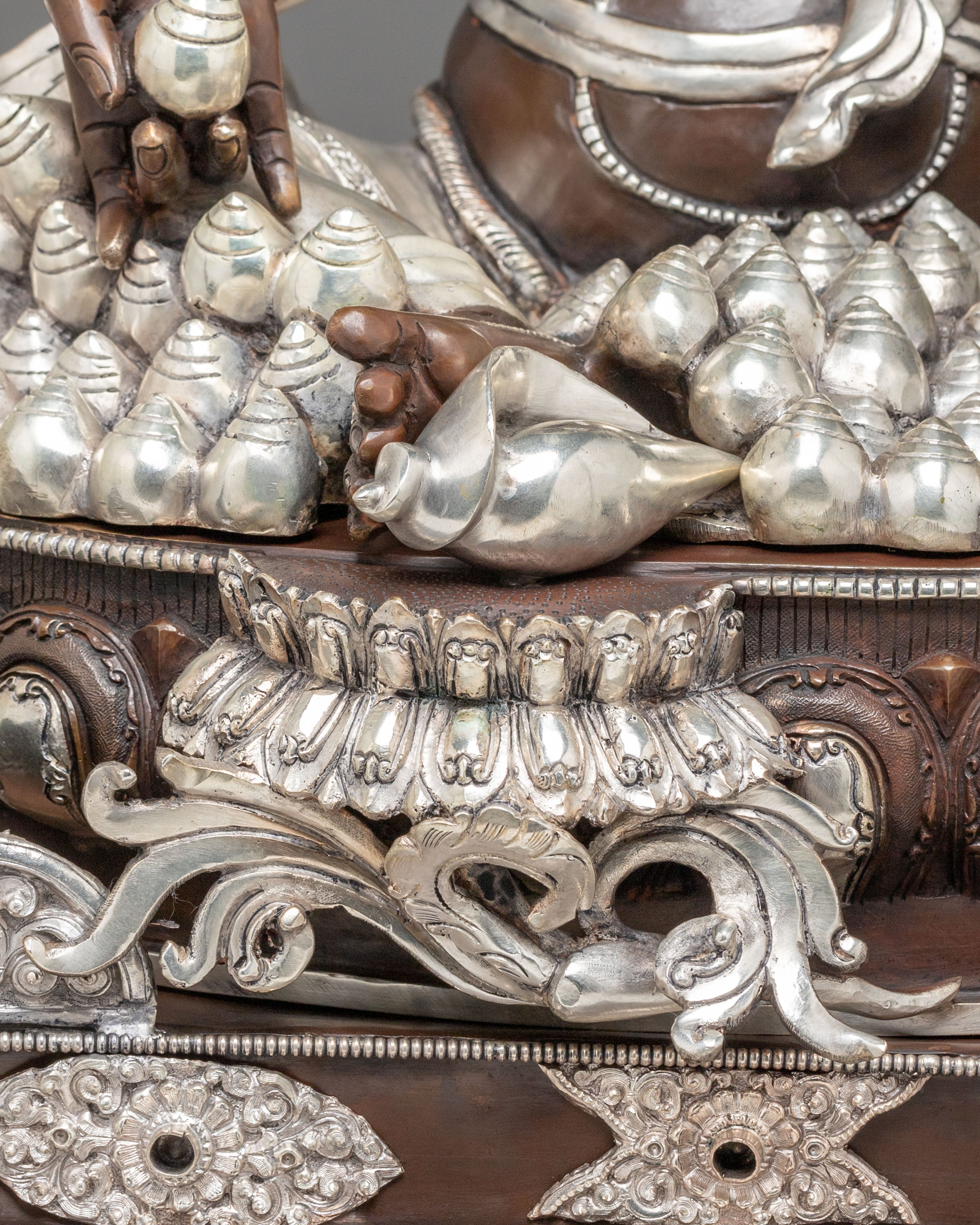 Dzambhala Statue on Throne | Oxidized Copper Figurine with Silver Plating