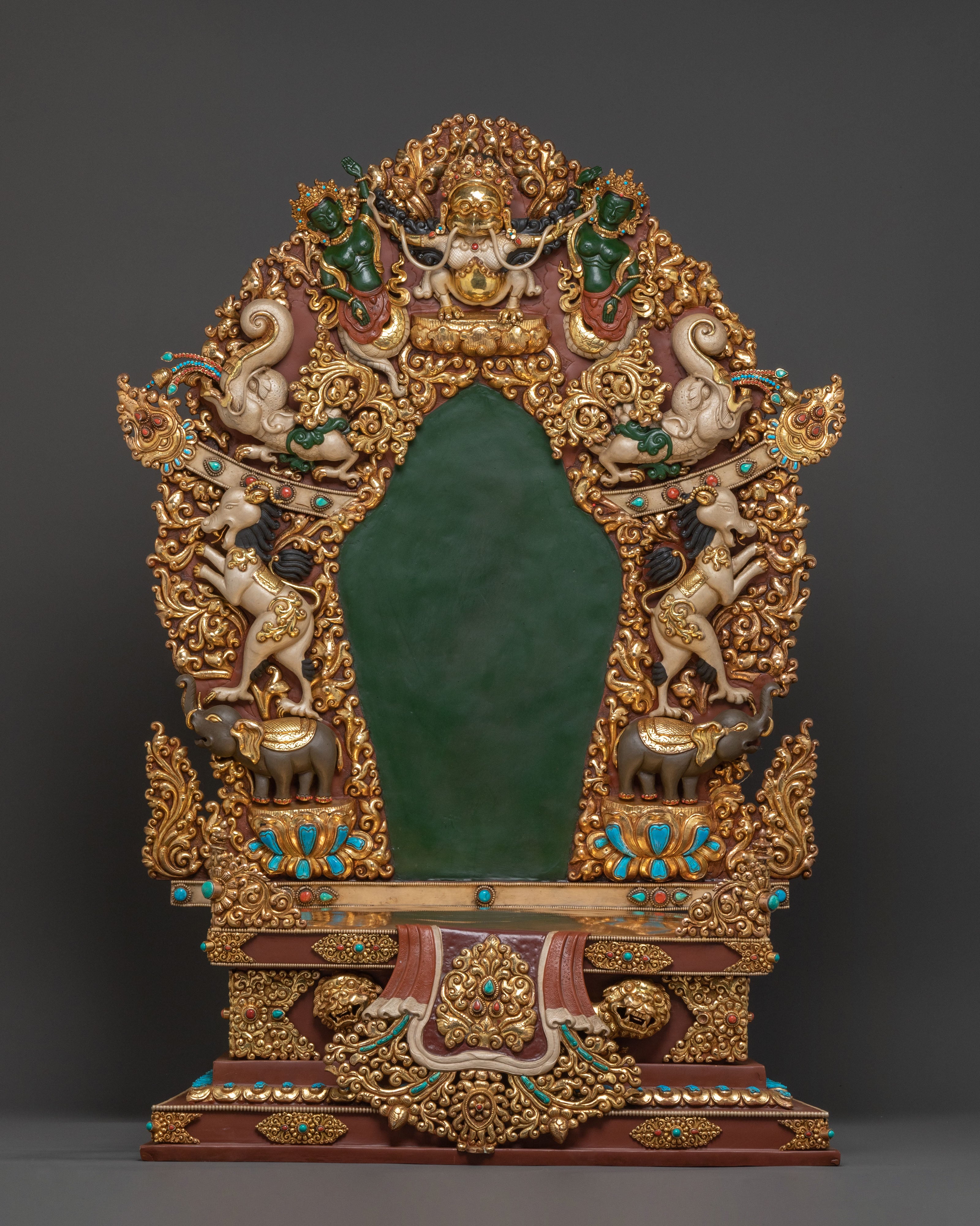 Majestic Chenrezig on Throne Statue with 24k Gold Glided and  Gemstones Inlays
