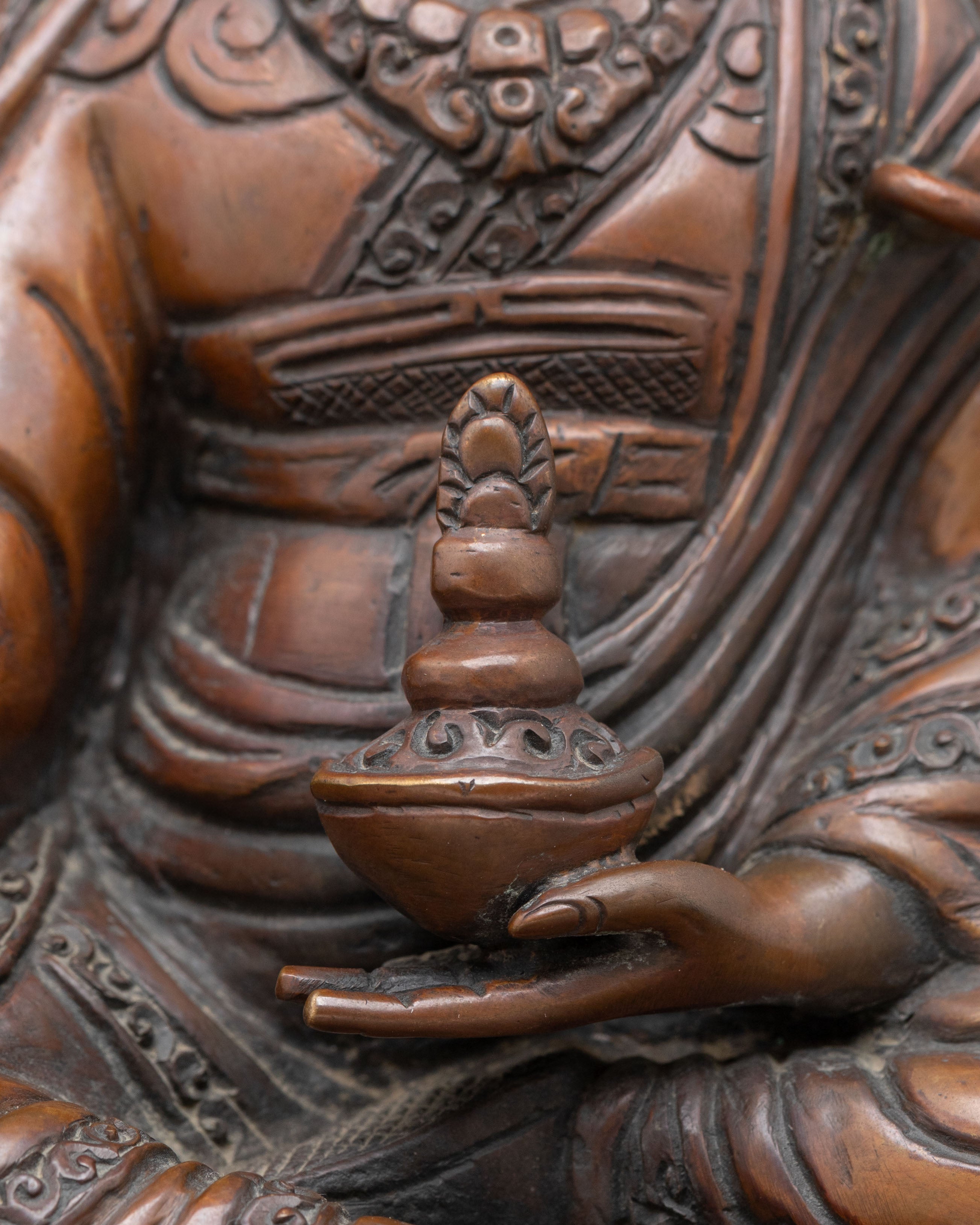 Guru Rinpoche Buddhist Altar Sculpture | Oxidized Copper Statue
