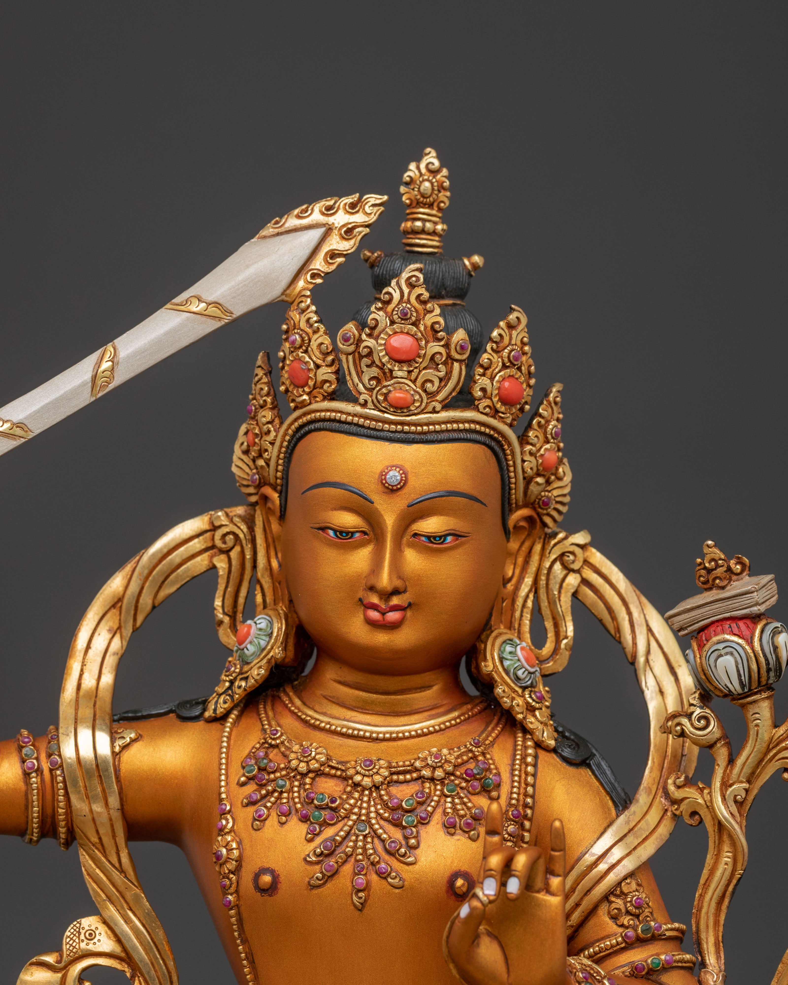 Golden Manjushri Statue: Flame of Wisdom
