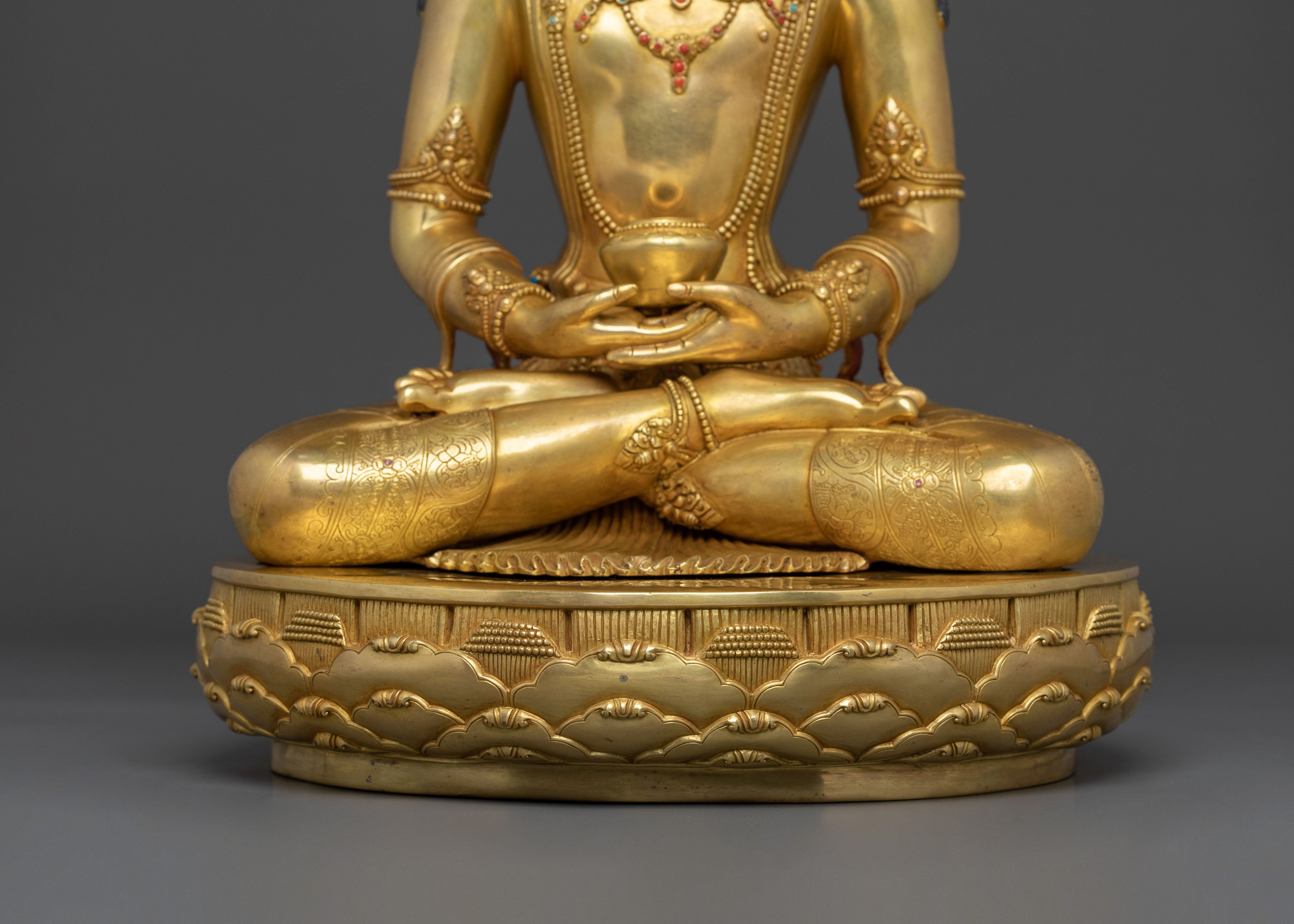 Crown Amitabha Buddha 24K Gold Gilded Statue